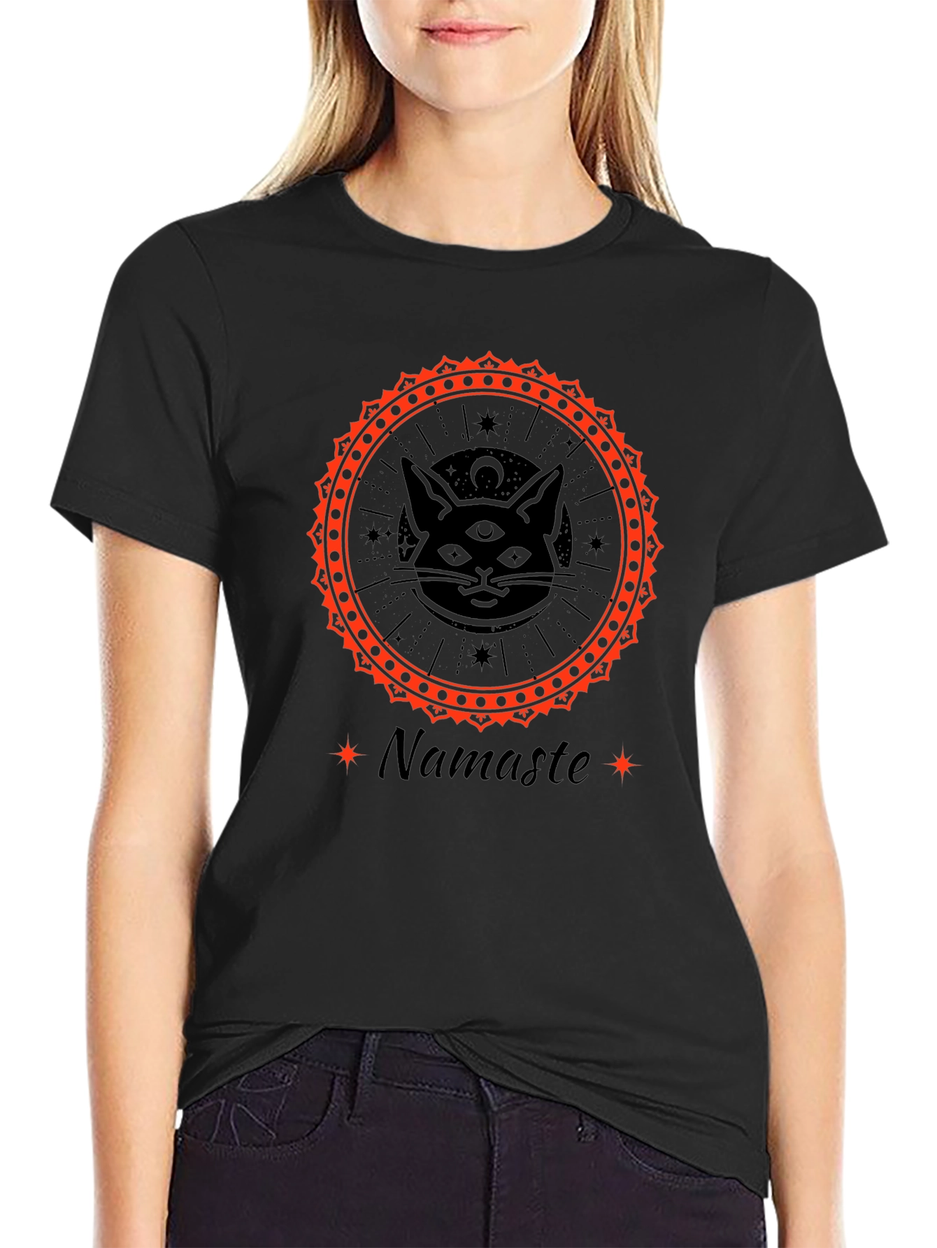 Mystic Cat Namaste Graphic Tee - Third Eye Design