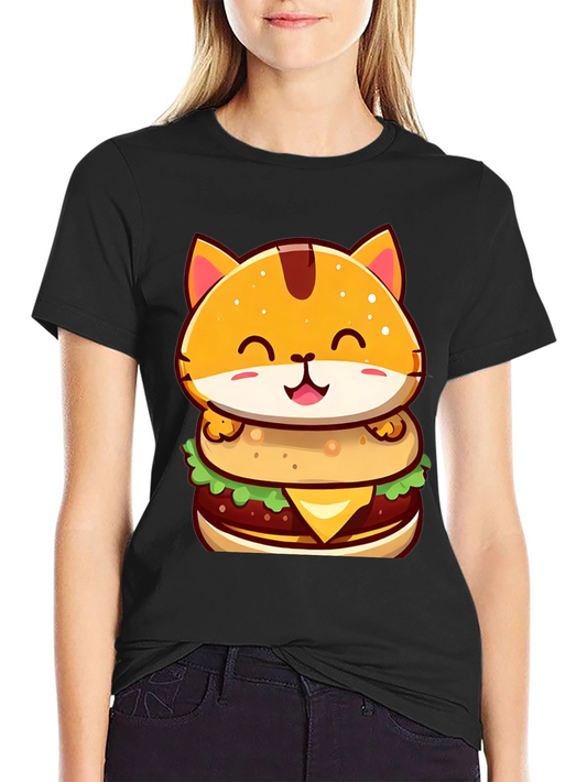 Burger Cat T-Shirt - Cute Cartoon Graphic Tee