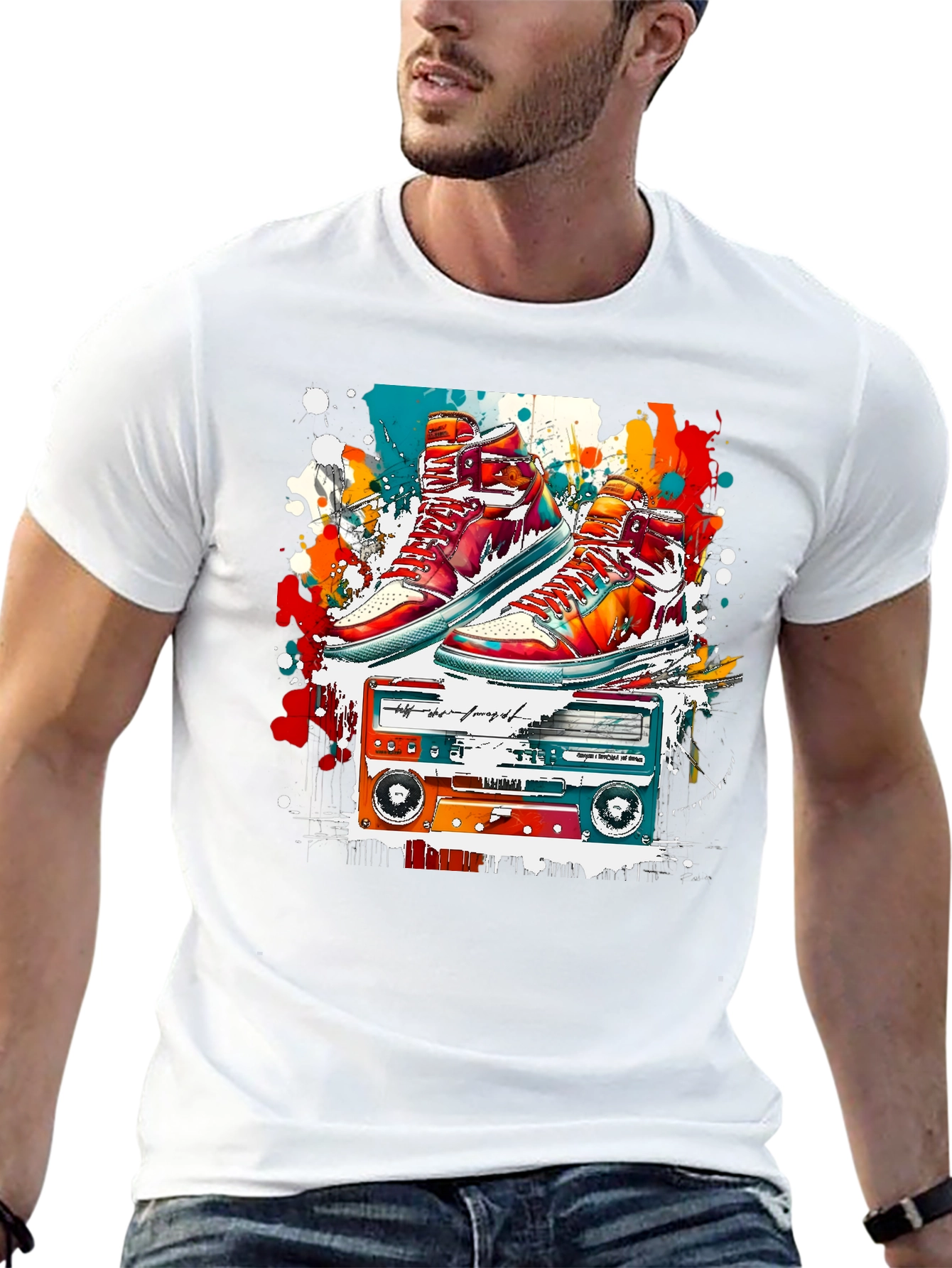 Retro Sneakers & Cassette Tape Graphic Tee
