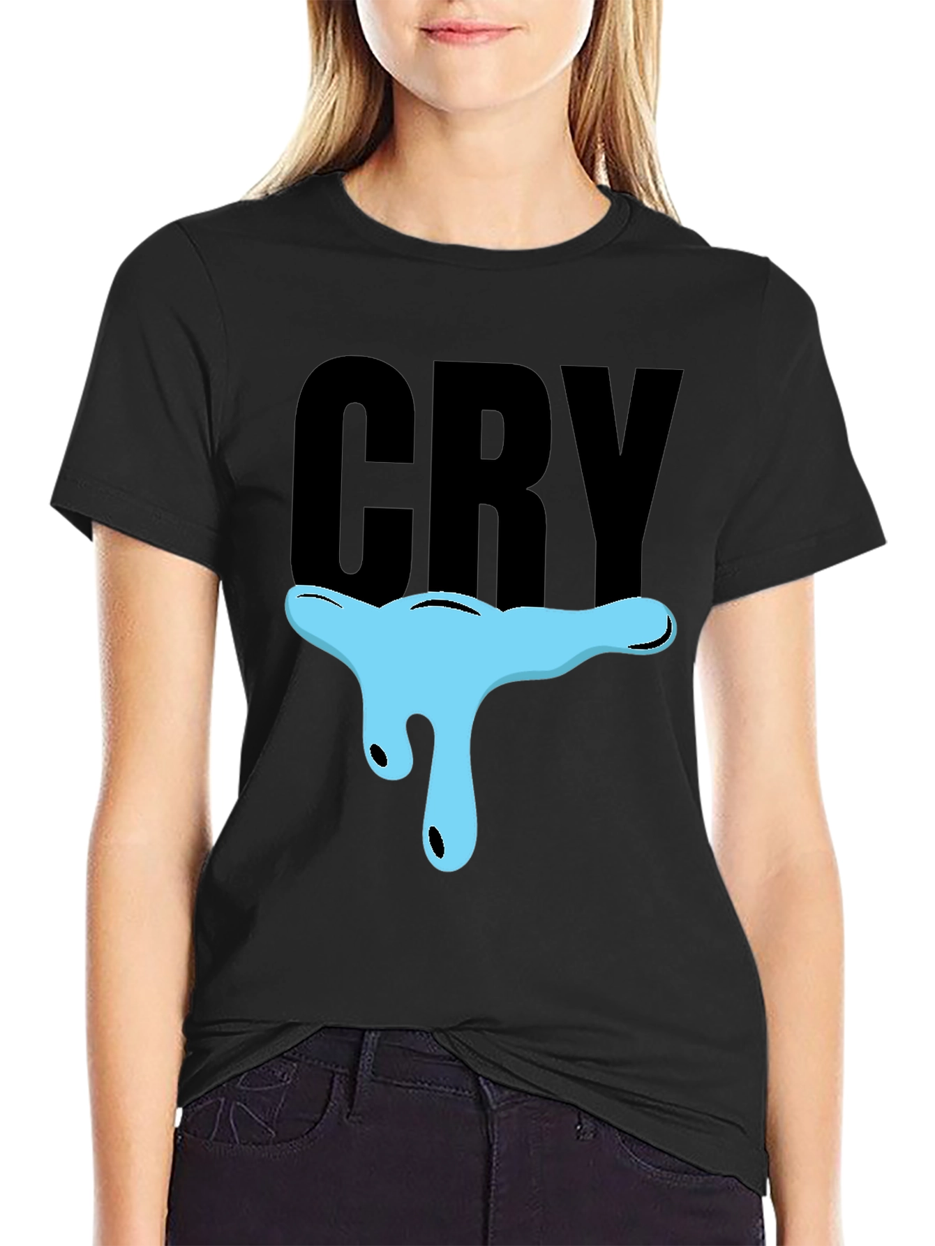 CRY Graphic T-Shirt - Black Cotton Blend Casual Tee