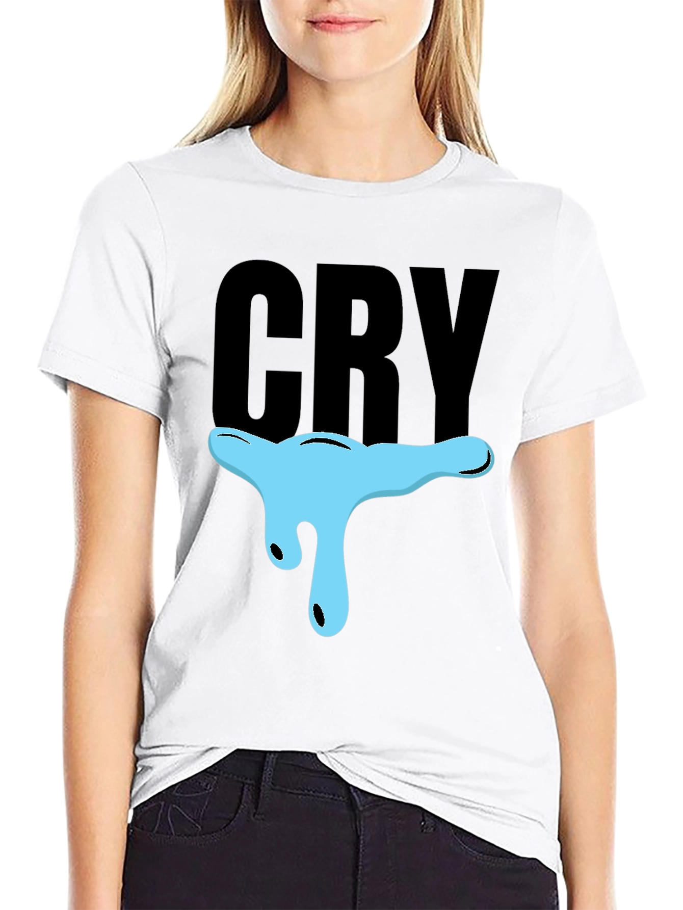 CRY Graphic T-Shirt - Black Cotton Blend Casual Tee
