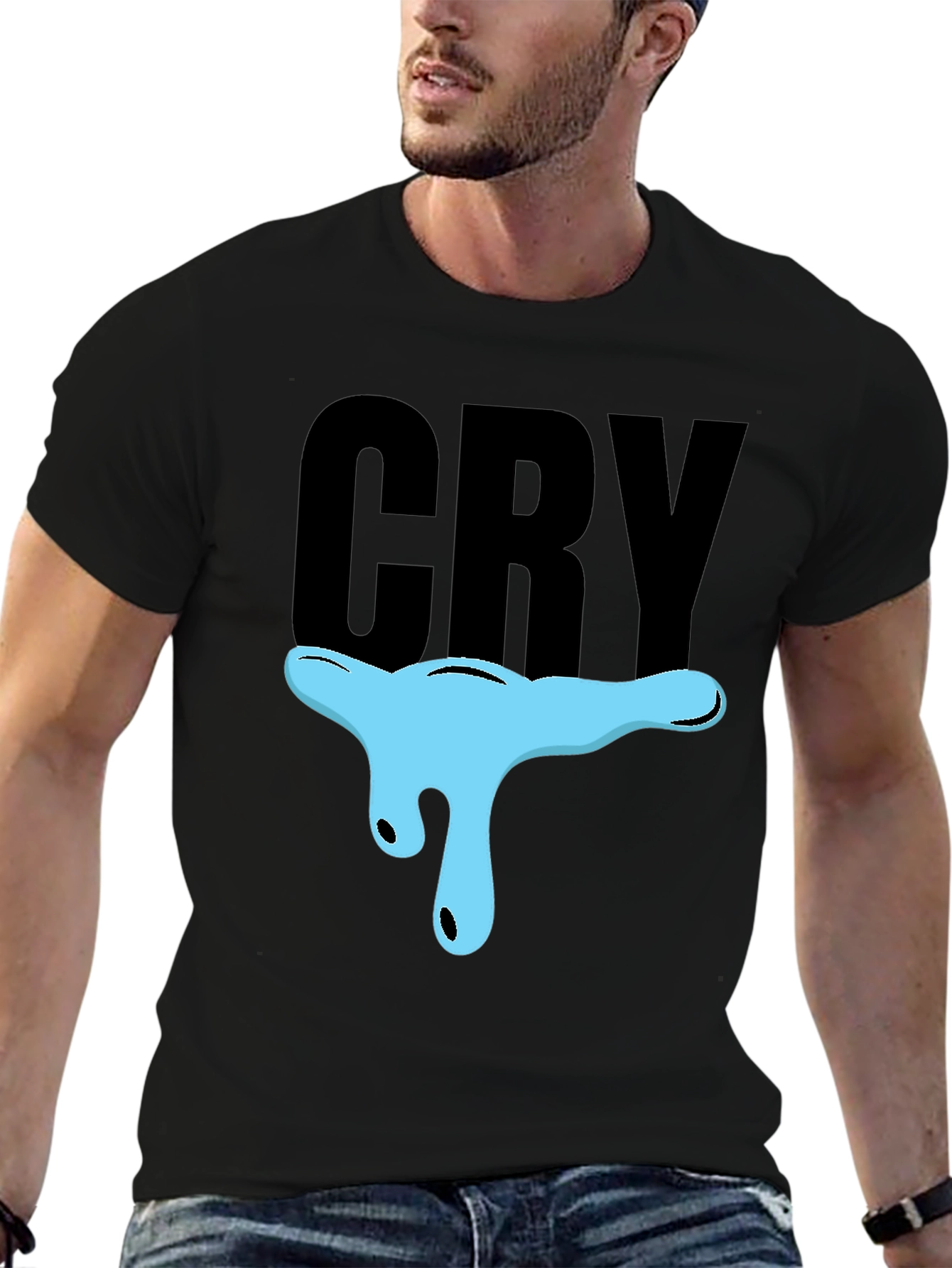 CRY Graphic T-Shirt - Black Cotton Blend Casual Tee