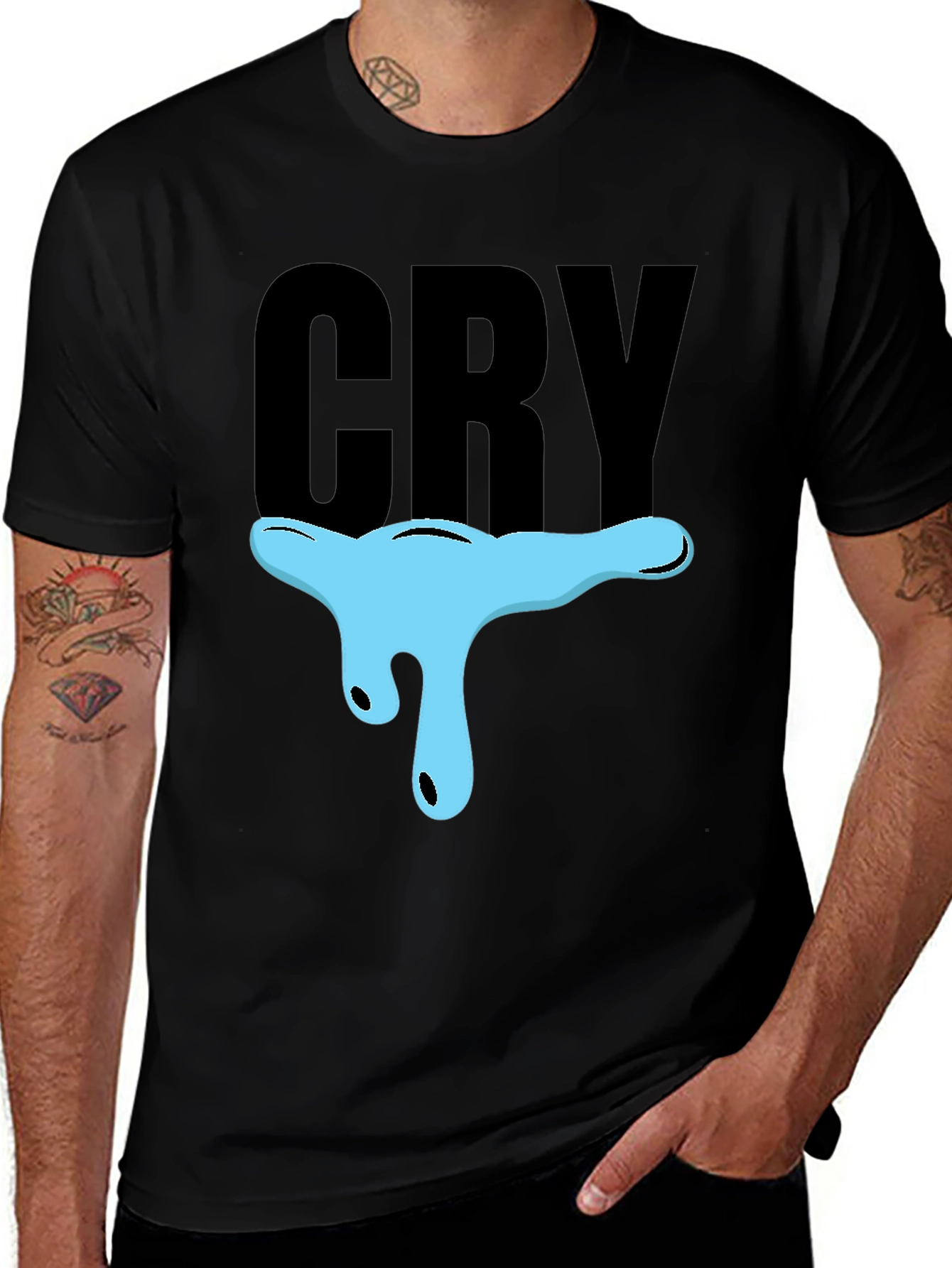 CRY Graphic T-Shirt - Black Cotton Blend Casual Tee