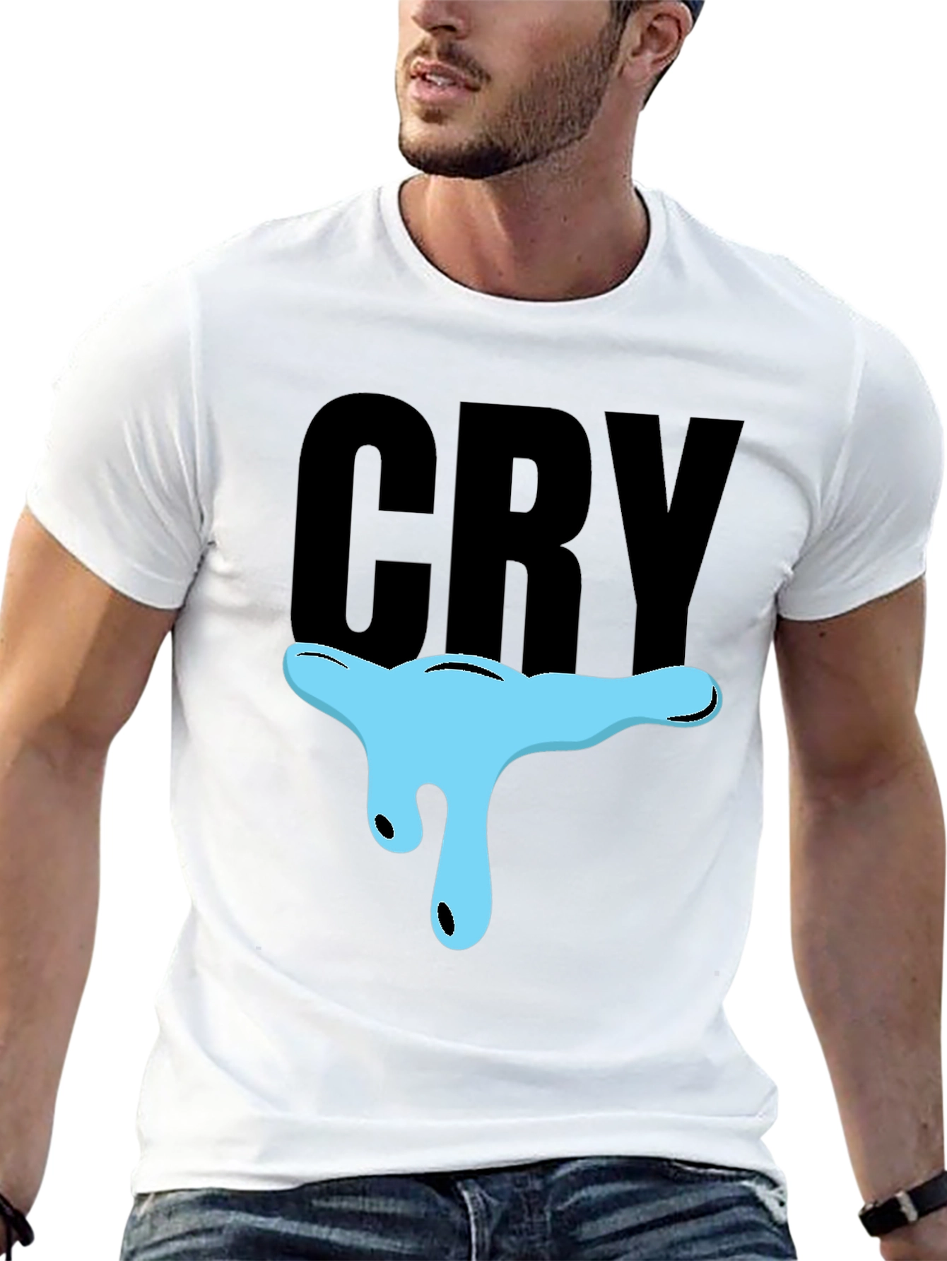 CRY Graphic T-Shirt - Black Cotton Blend Casual Tee