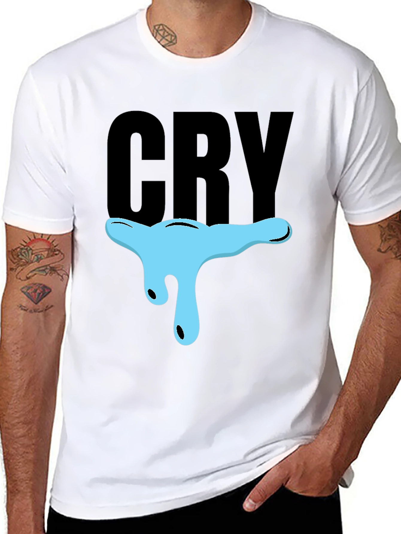 CRY Graphic T-Shirt - Black Cotton Blend Casual Tee