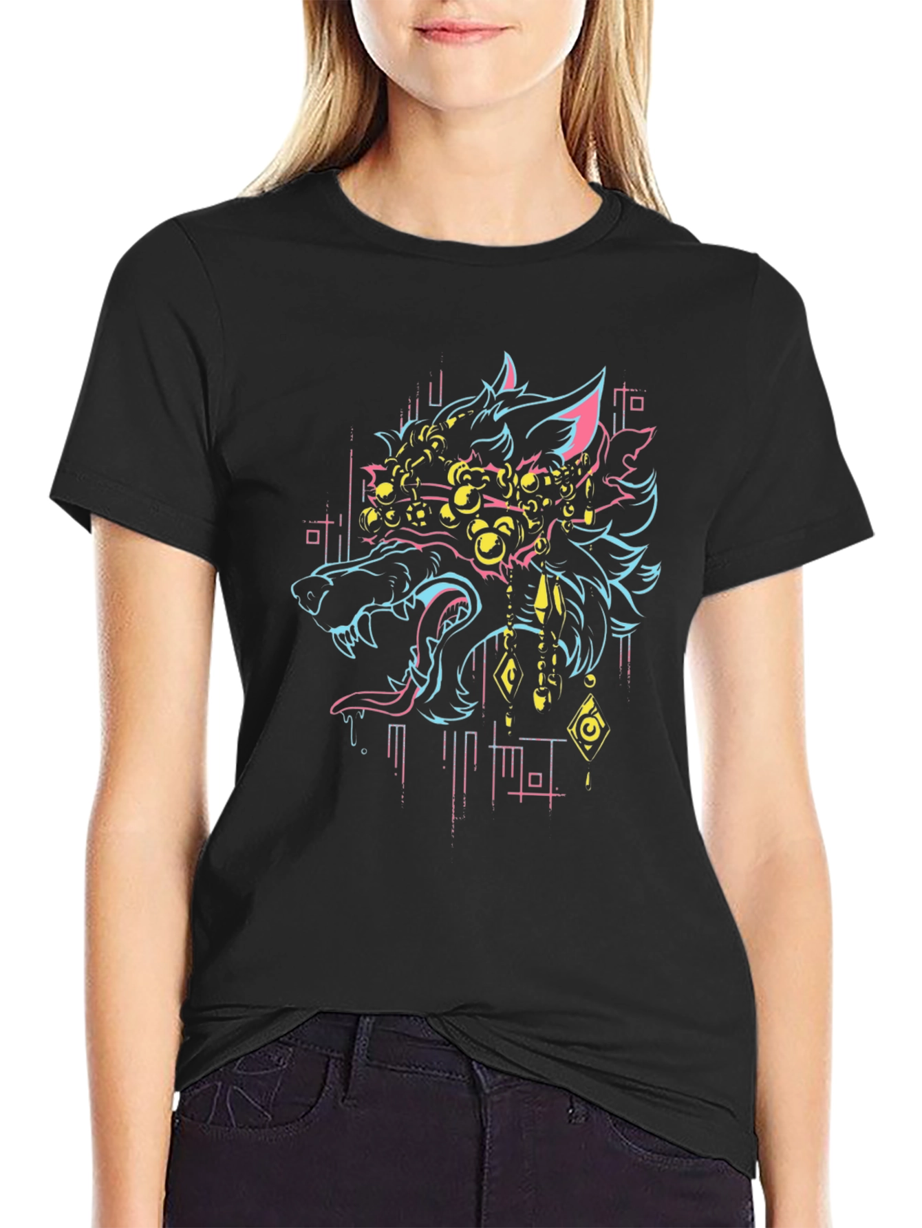 Cyberpunk Wolf Graphic Tee - Mens Black T-Shirt