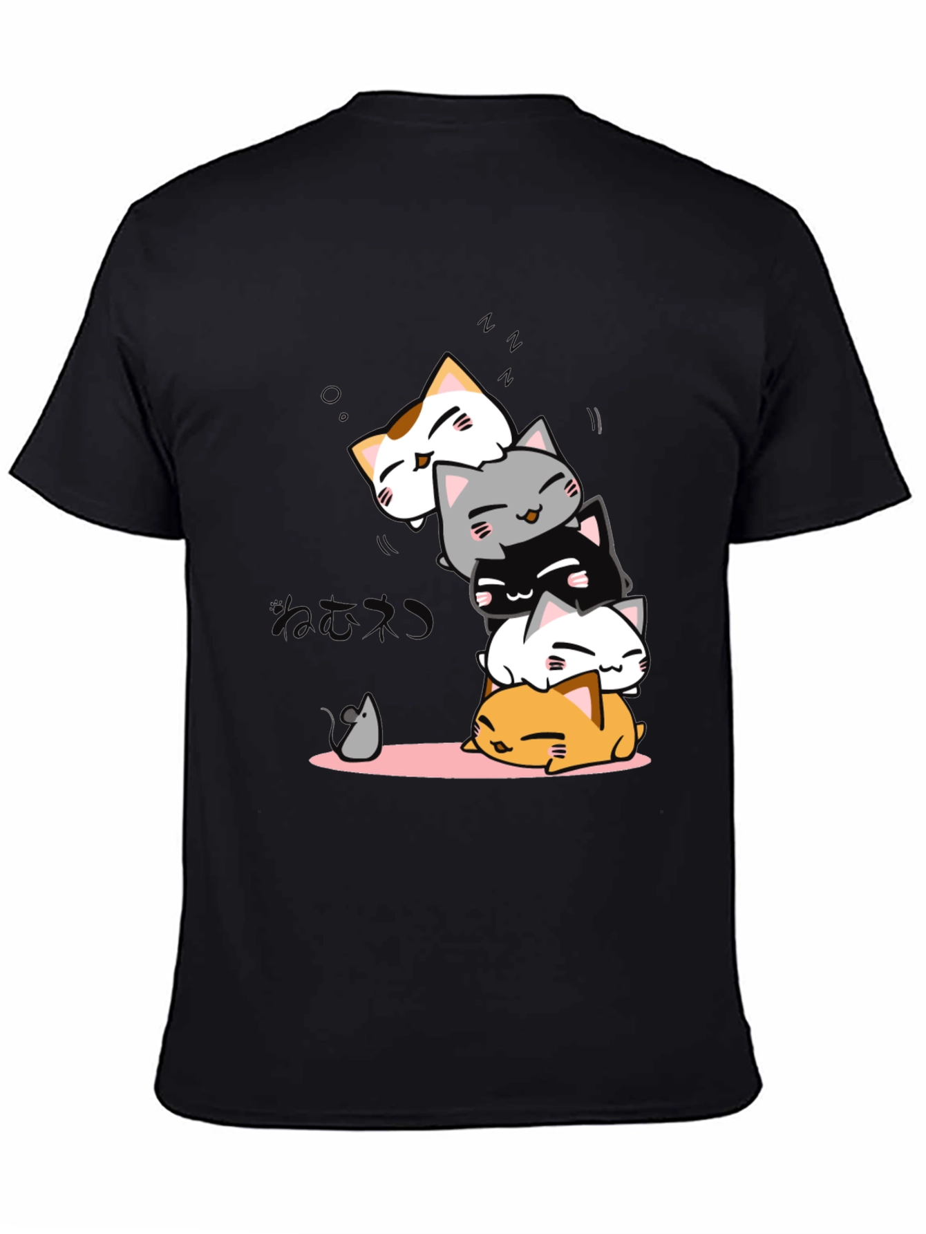 Cute Cats Stack Black T-Shirt