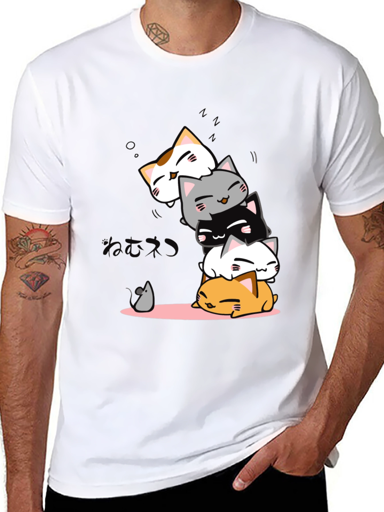 Cute Cats Stack Black T-Shirt