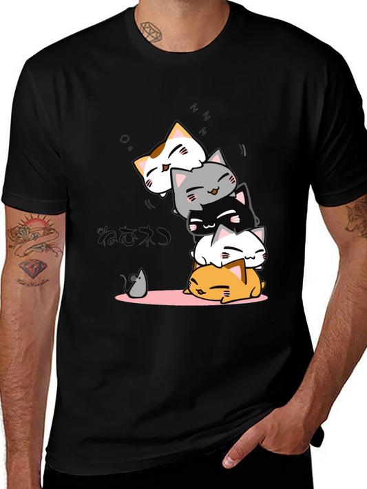 Cute Cats Stack Black T-Shirt