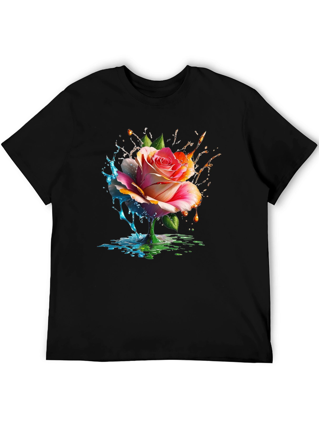 Floral Splash Graphic Tee - Mens Black T-Shirt