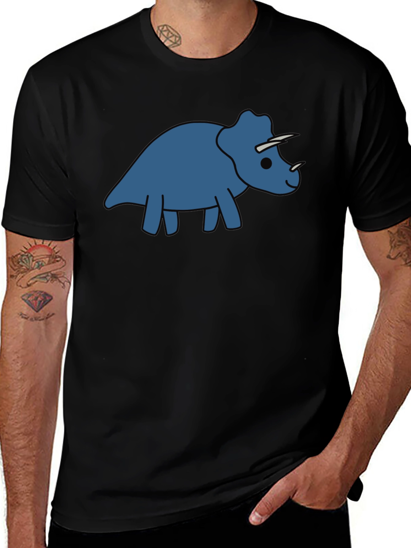 Triceratops Graphic Tee - Black Cotton Comfort