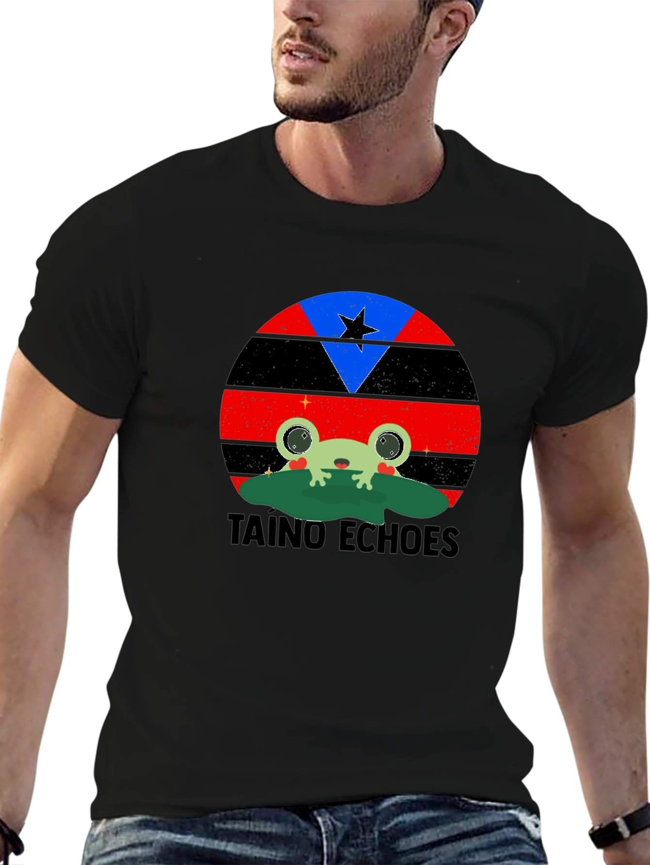 Taino Echoes Frog Tee - Puerto Rico Flag Inspired