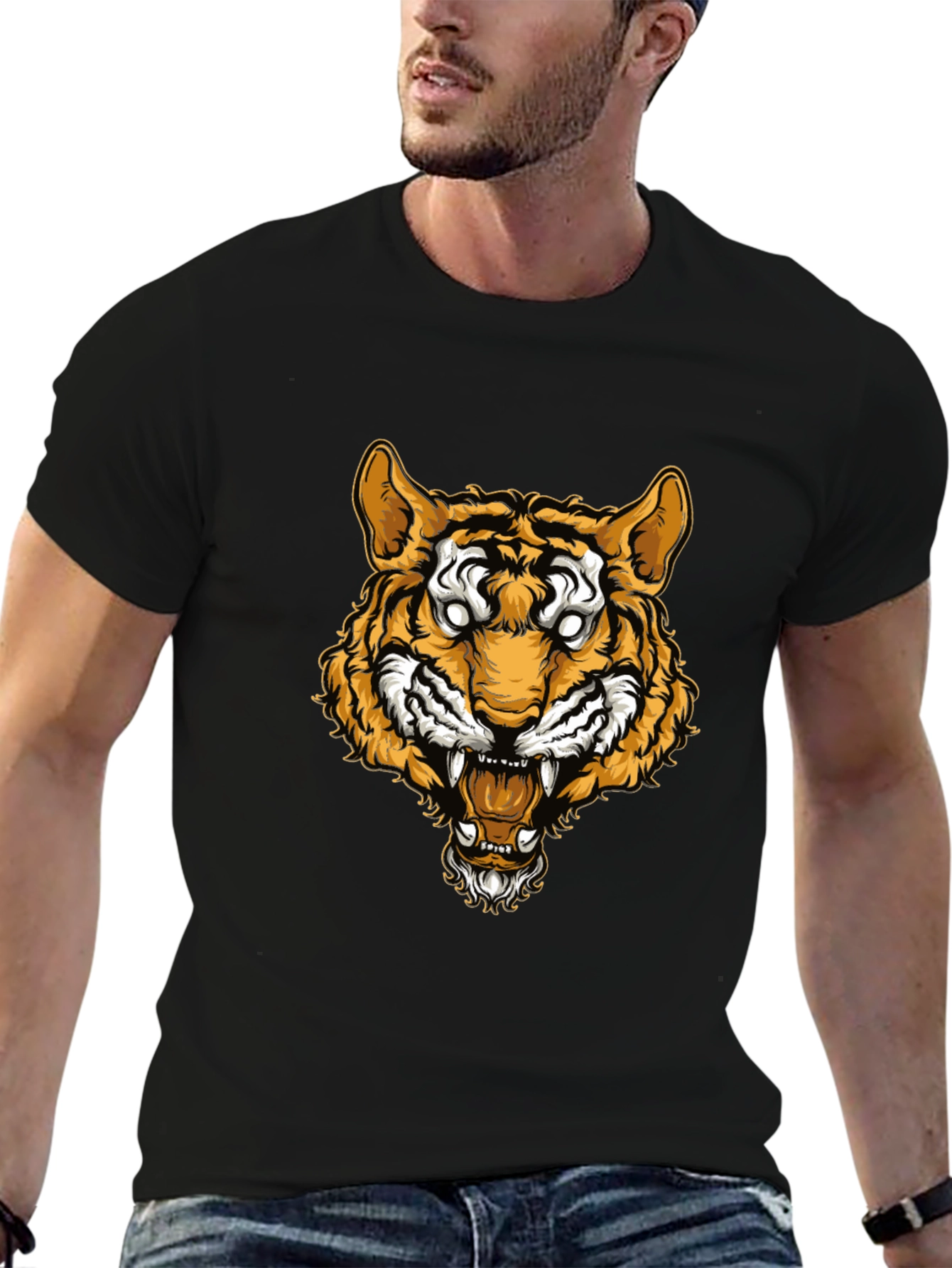 Tiger Graphic Tee - Black Cotton T-Shirt
