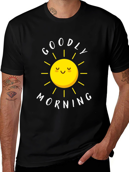 Goodly Morning Graphic Tee - Black Cotton Sun Shirt