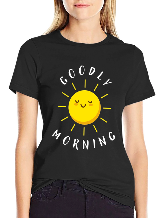 Goodly Morning Graphic Tee - Black Cotton Sun Shirt