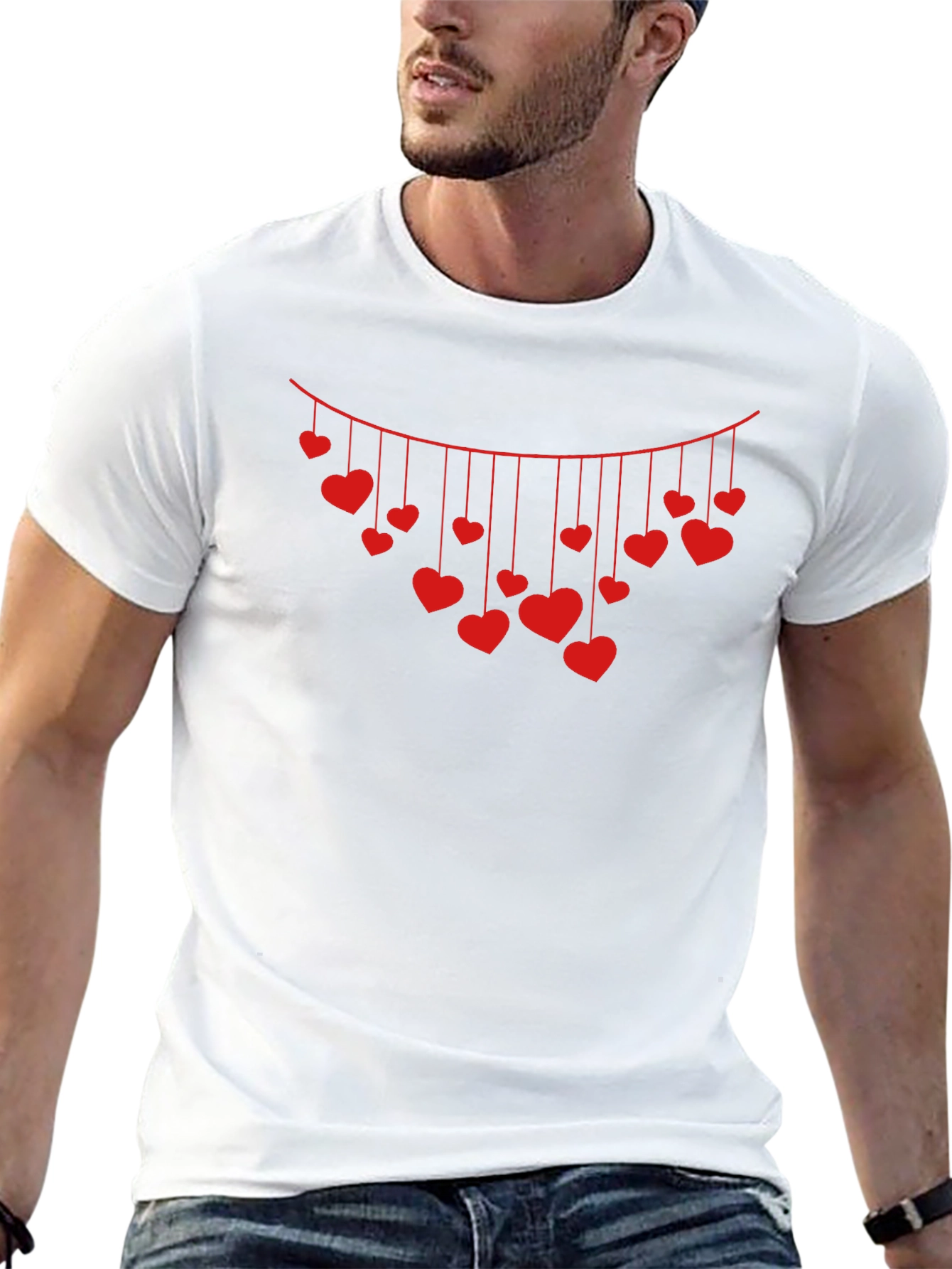 Heart Garland Graphic Tee - Black Cotton Blend