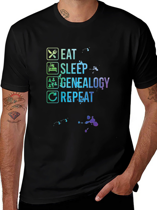 Eat Sleep Genealogy Repeat Black T-Shirt