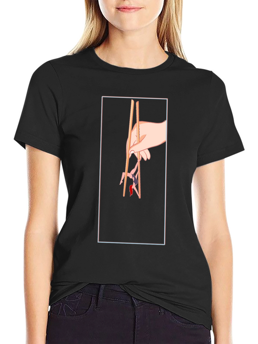 Funny Chopsticks Graphic Tee - Black Cotton T-Shirt