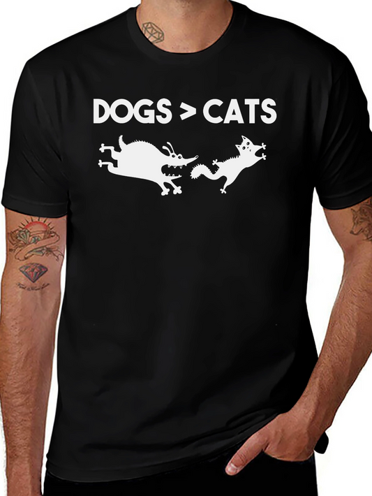 Dogs > Cats Funny Black Graphic T-Shirt