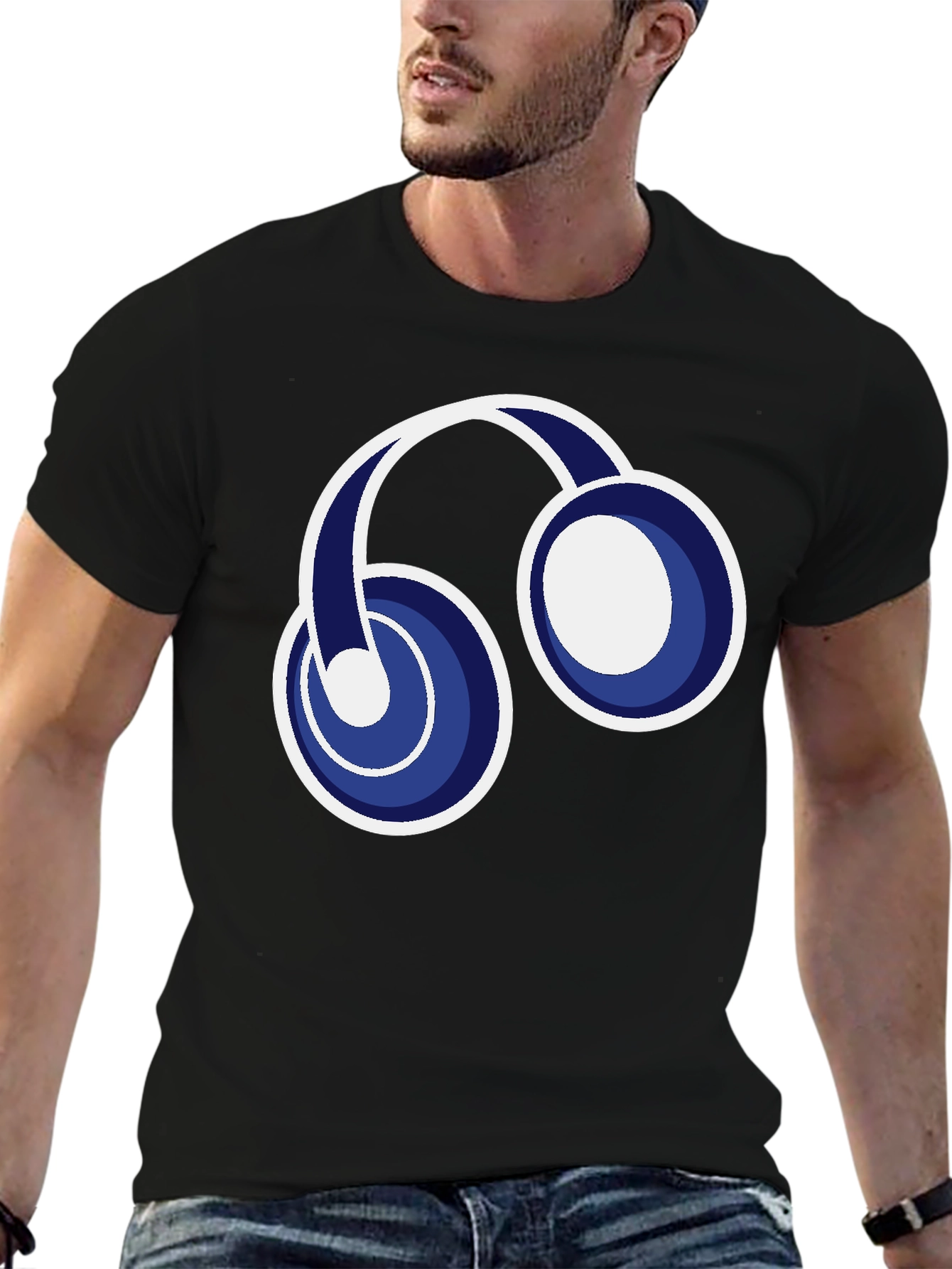 Black T-Shirt with Headphone Graphic