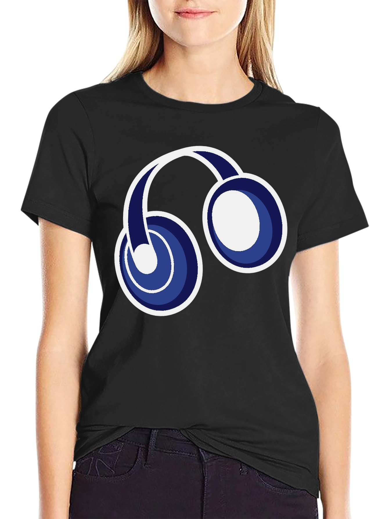Black T-Shirt with Headphone Graphic