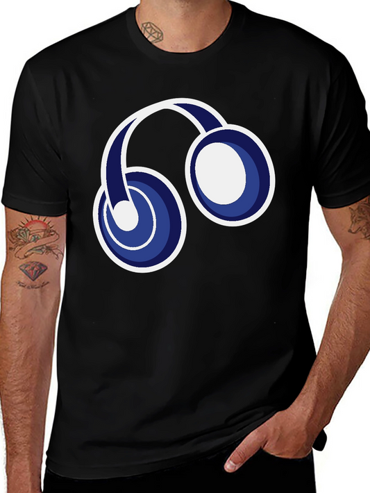 Black T-Shirt with Headphone Graphic
