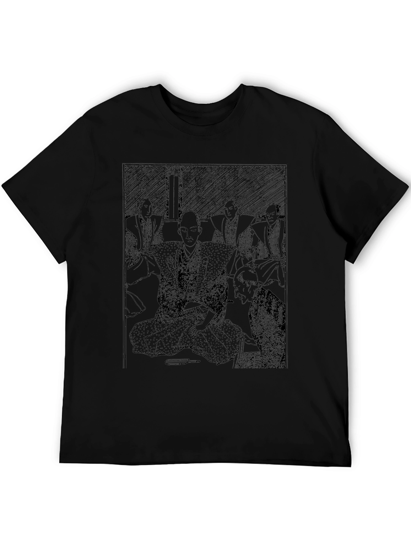 Mens Black Japanese Art T-Shirt