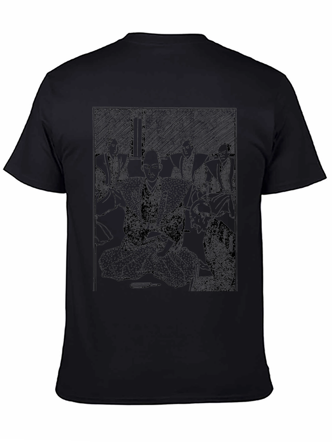 Mens Black Japanese Art T-Shirt