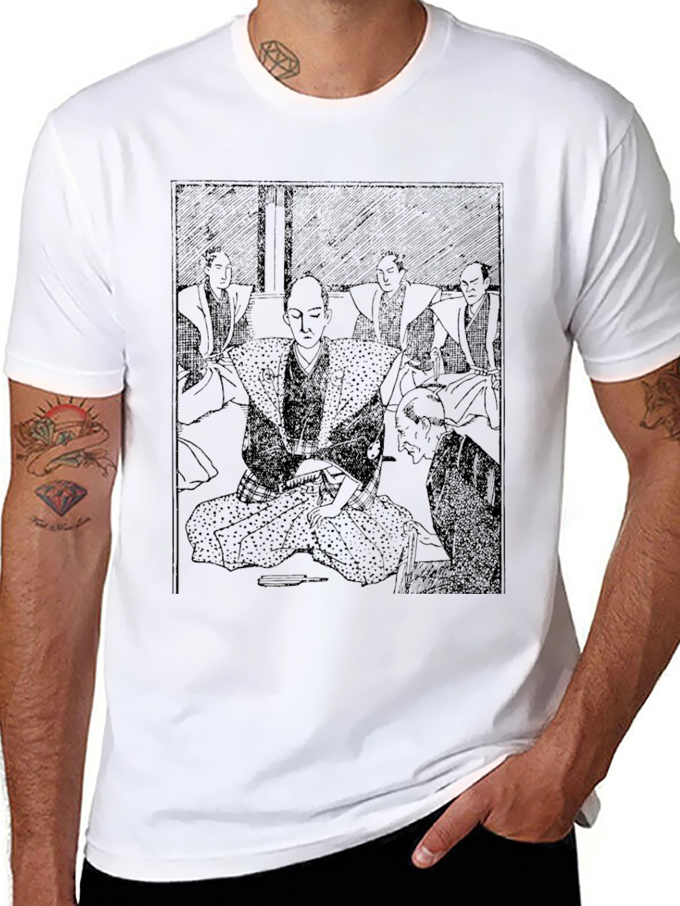 Mens Black Japanese Art T-Shirt