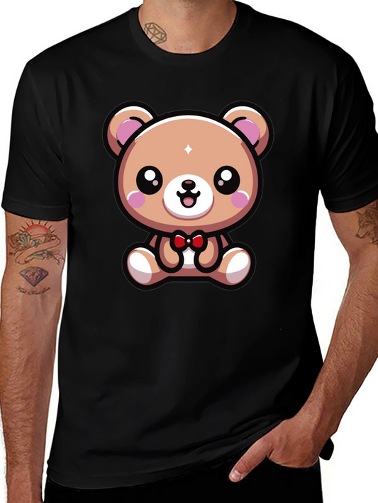 Cute Cartoon Bear Graphic Tee - Black