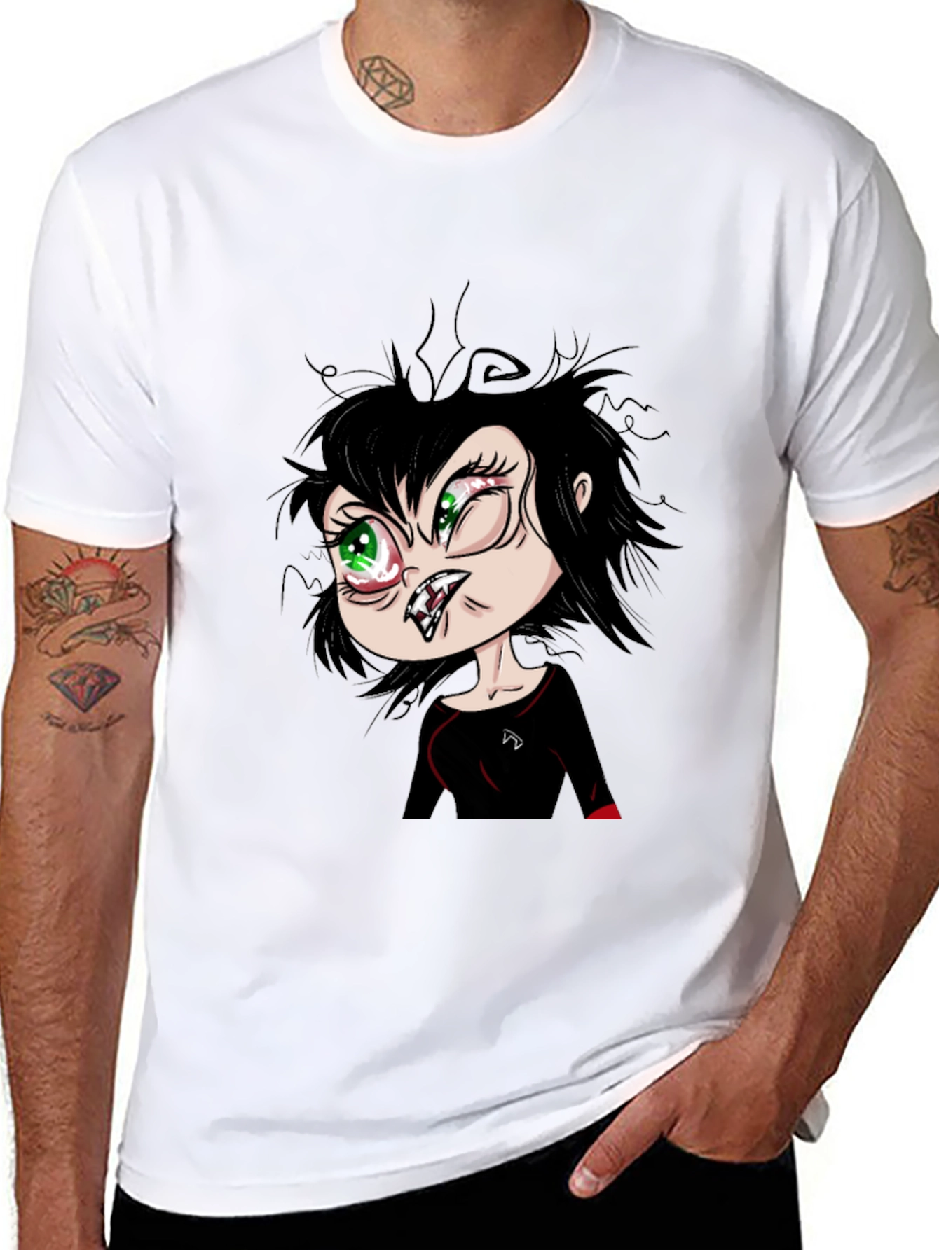 Funny Cartoon Vampire Graphic T-Shirt - Black
