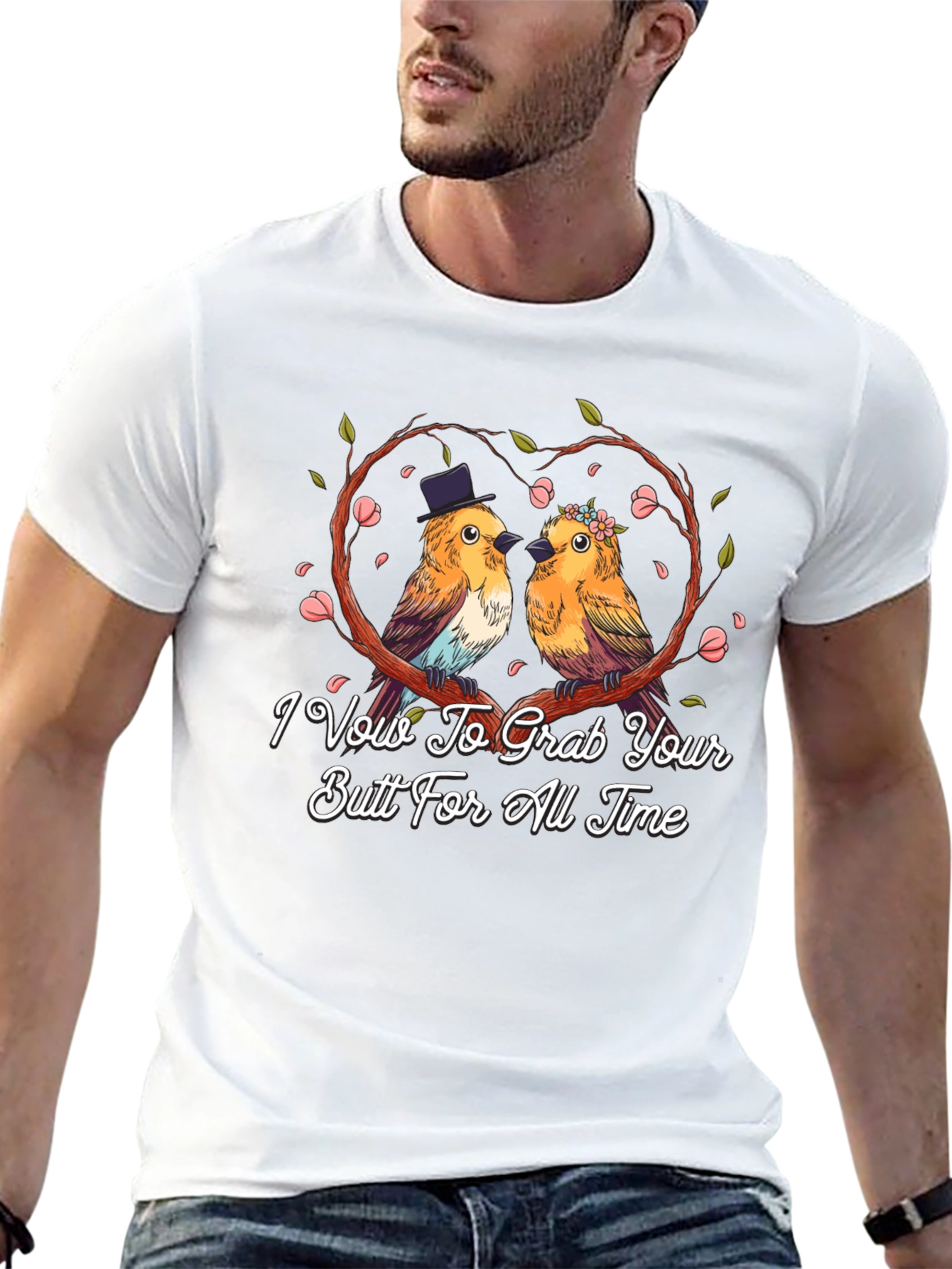 Funny Wedding Vow Birds Black T-Shirt