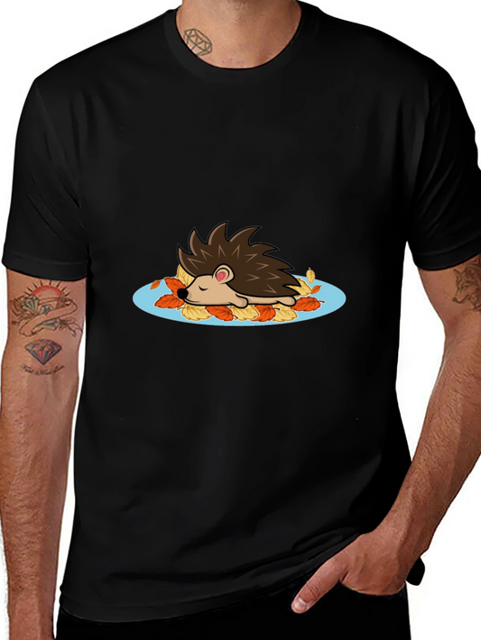 Cute Hedgehog in Leaves Graphic Tee