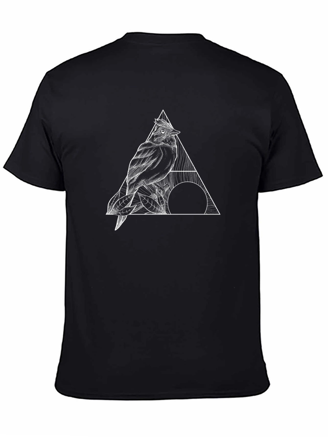 Geometric Bird Graphic Tee - Black Cotton T-Shirt