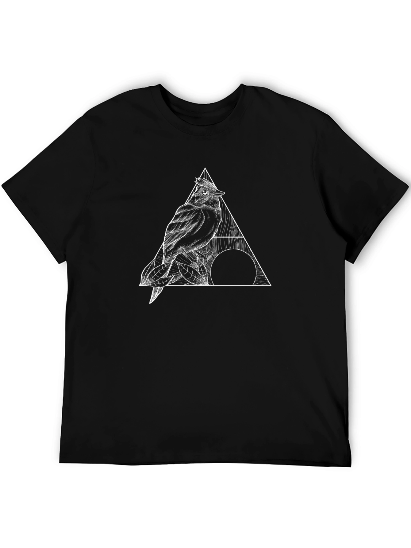 Geometric Bird Graphic Tee - Black Cotton T-Shirt