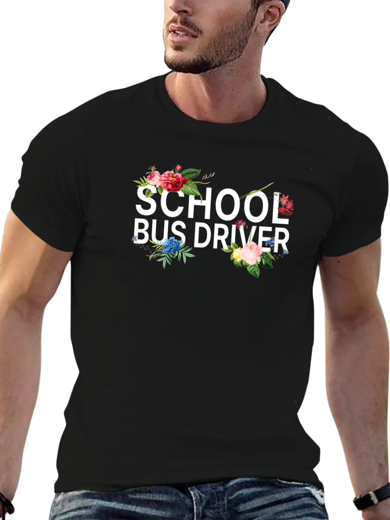 Floral School Bus Driver Graphic T-Shirt