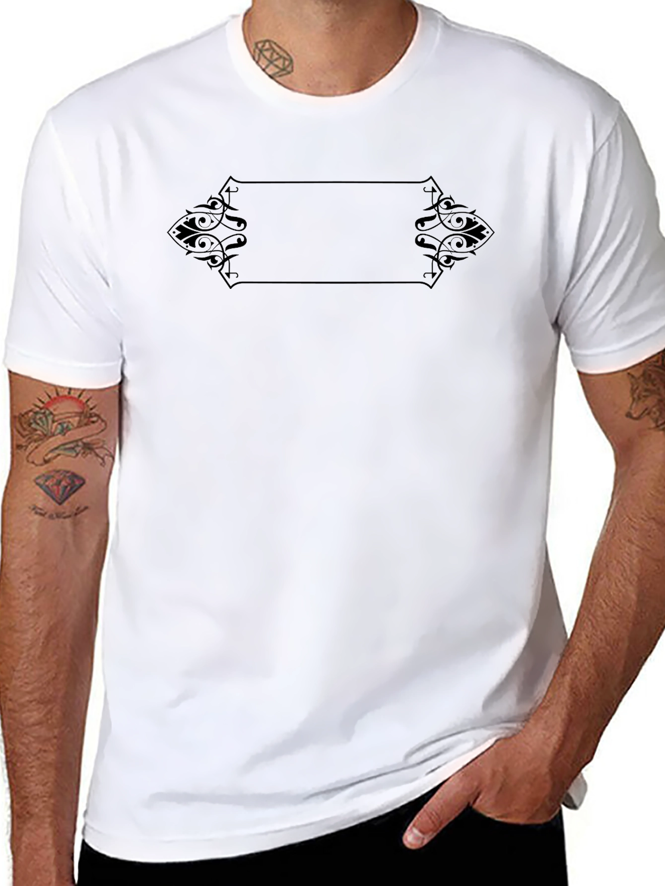 Mens Black Graphic Tee - Ornamental Frame Design
