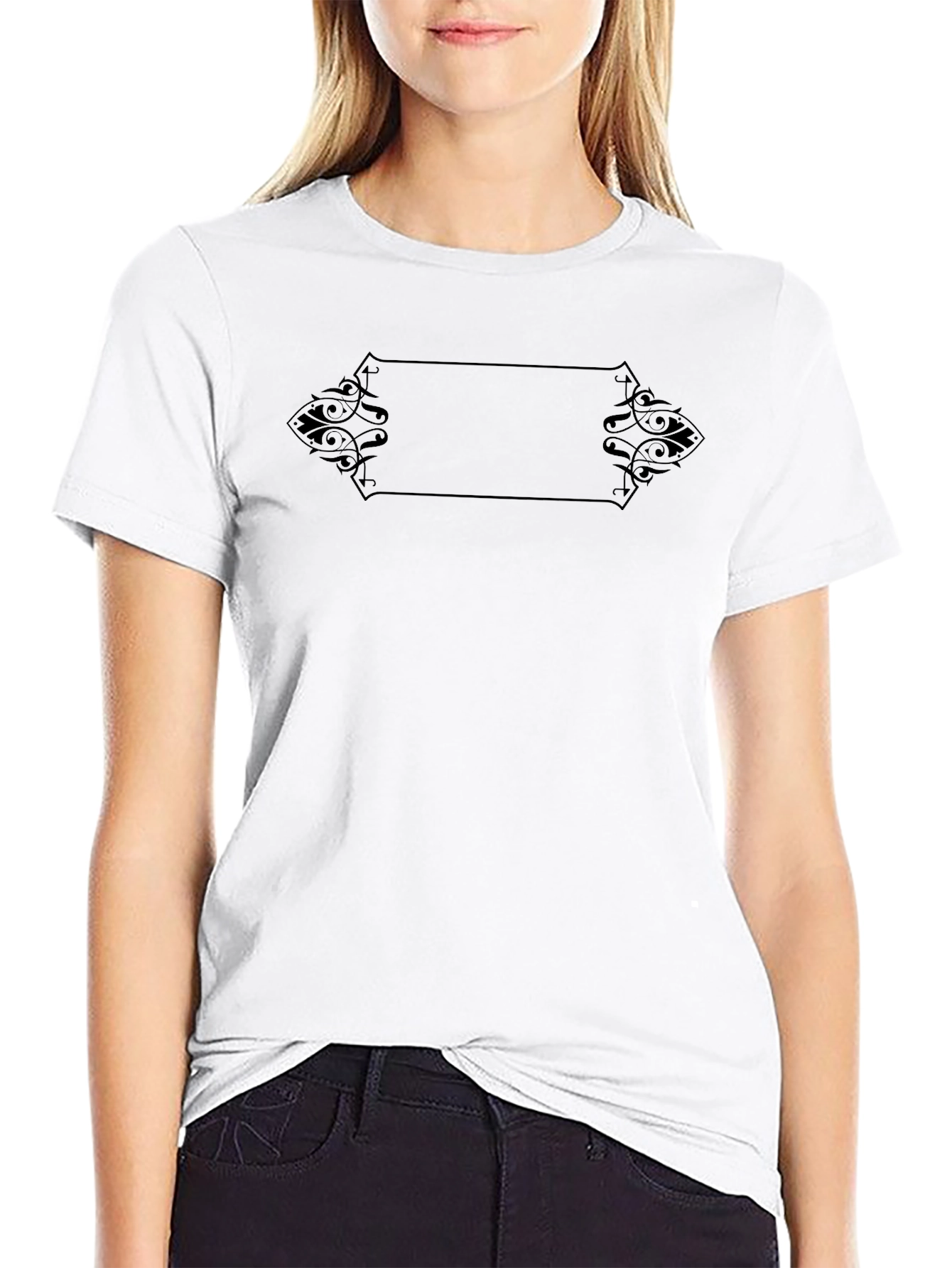 Mens Black Graphic Tee - Ornamental Frame Design