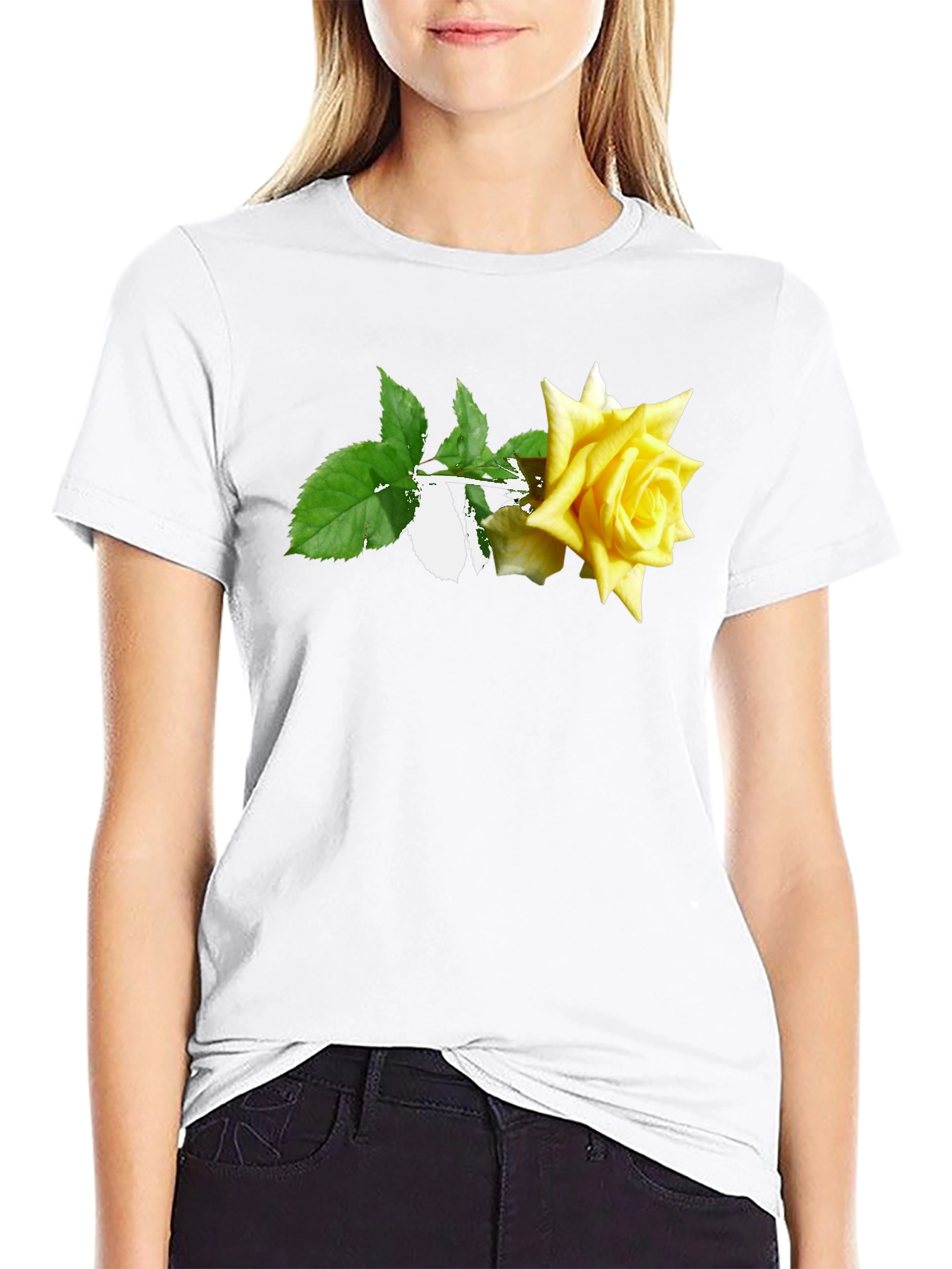 Black T-Shirt with Yellow Rose Graphic