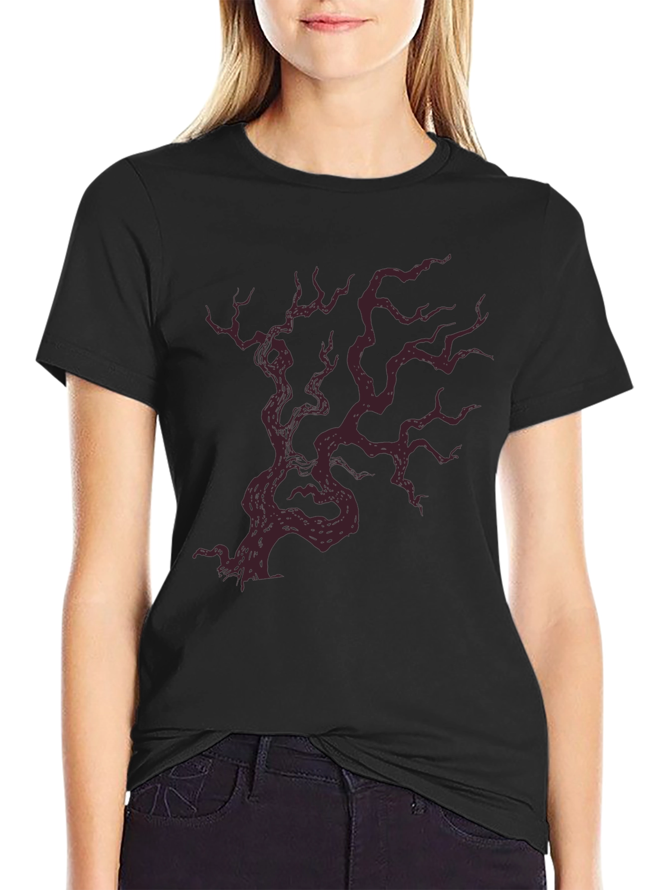 Mens Black T-Shirt with Crimson Tree Graphic