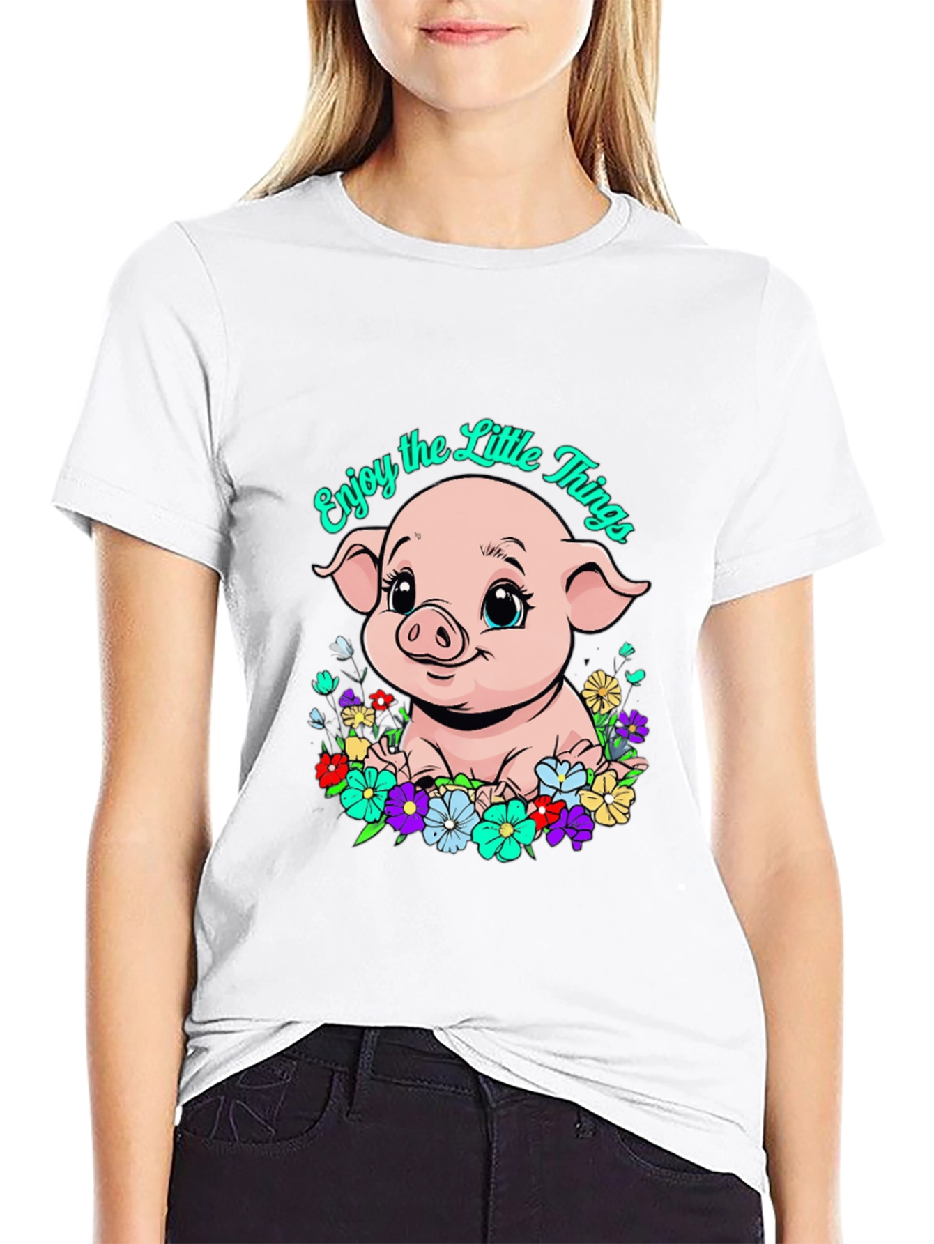 Cute Piglet Enjoy the Little Things Graphic T-Shirt