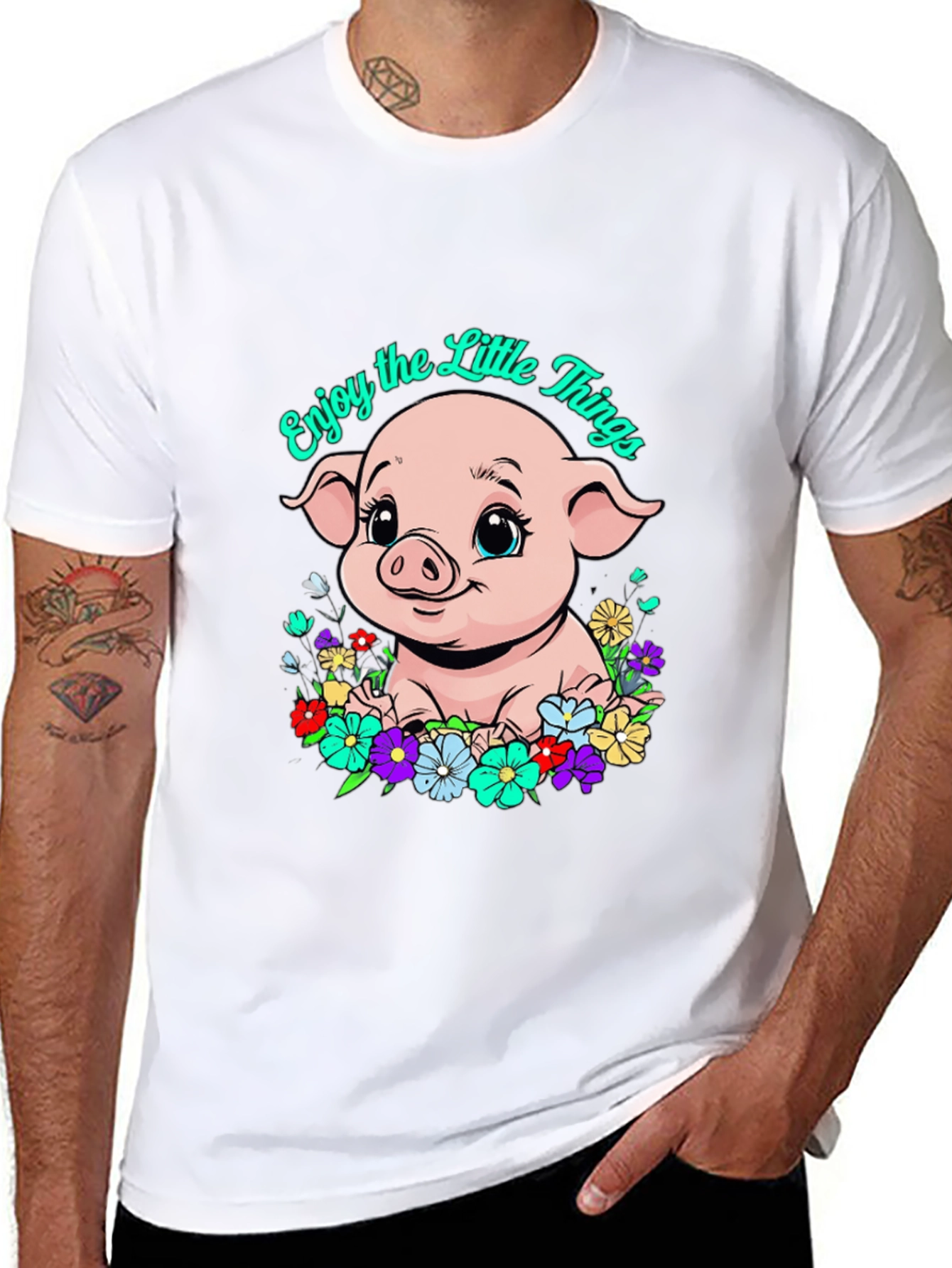 Cute Piglet Enjoy the Little Things Graphic T-Shirt