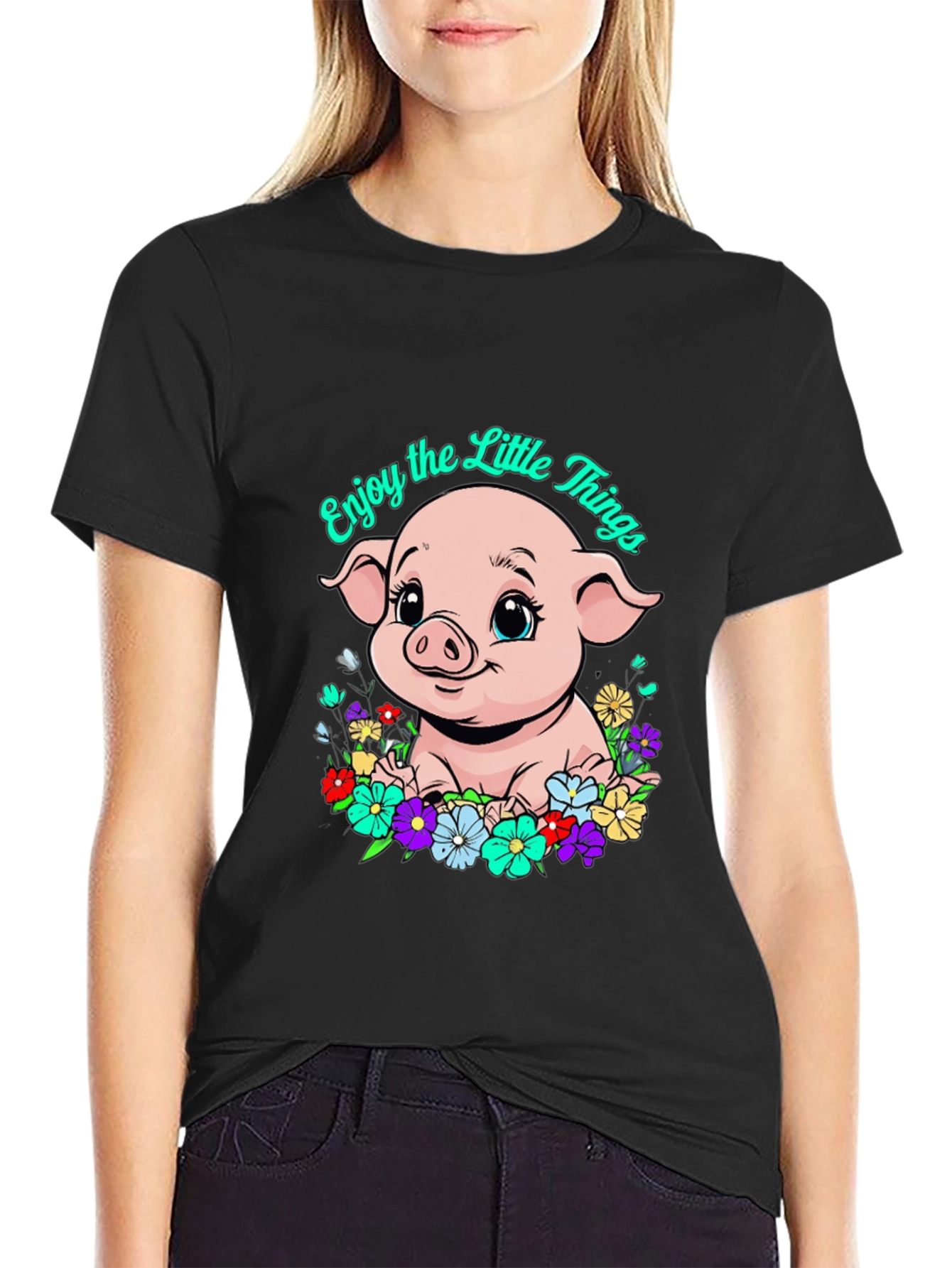 Cute Piglet Enjoy the Little Things Graphic T-Shirt