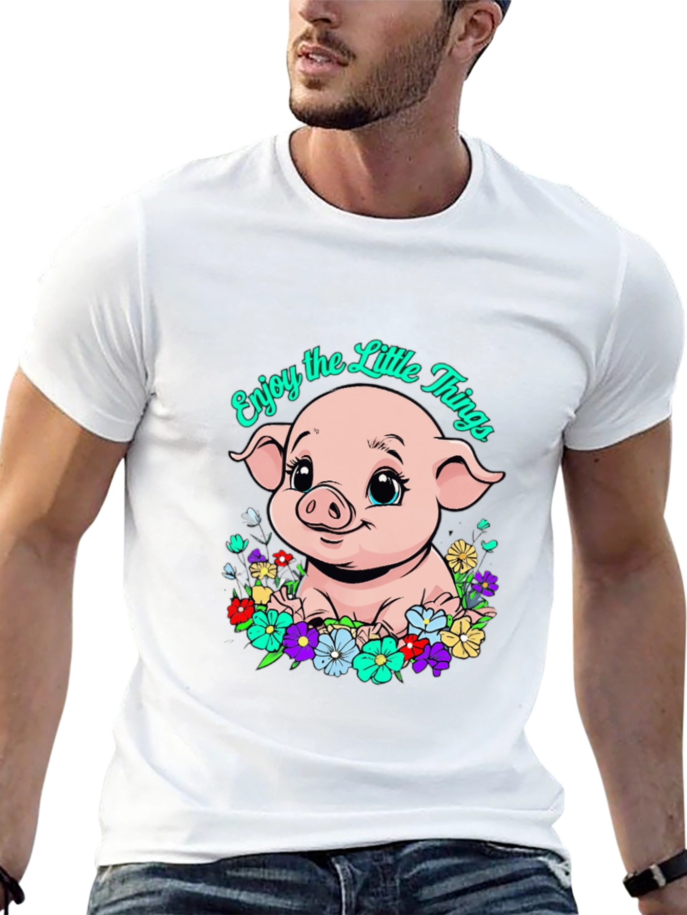 Cute Piglet Enjoy the Little Things Graphic T-Shirt
