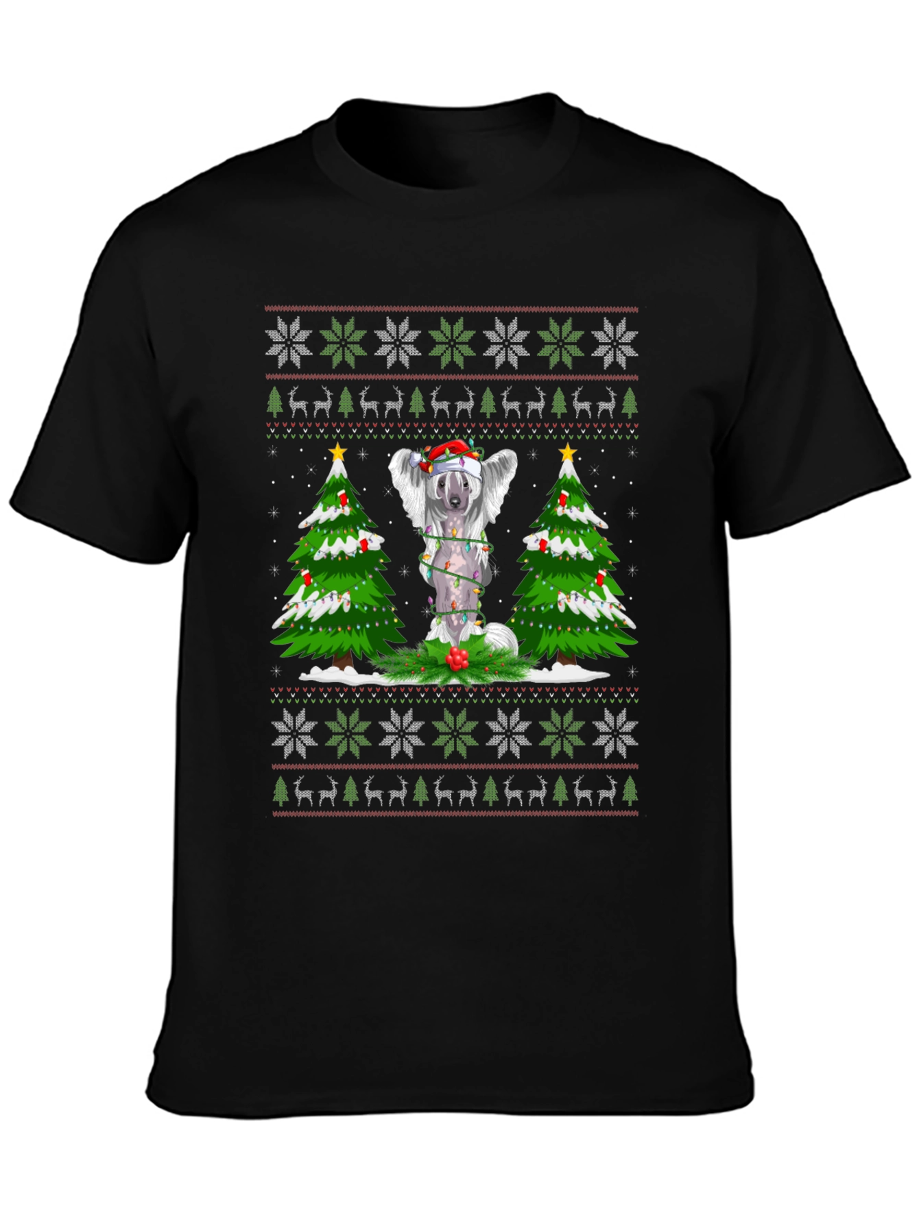 Festive Dog Christmas Tree Ugly Sweater T-Shirt