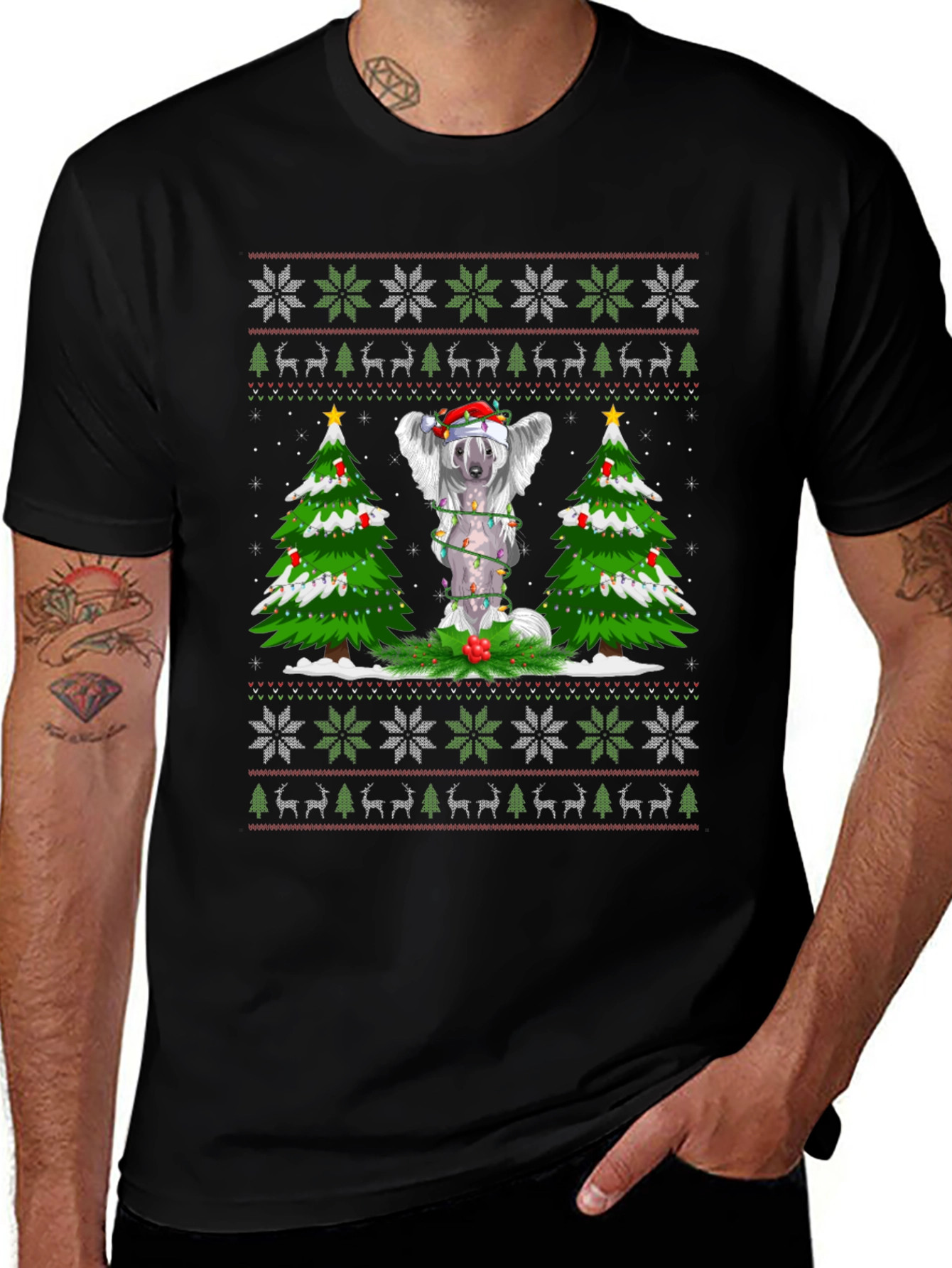 Festive Dog Christmas Tree Ugly Sweater T-Shirt