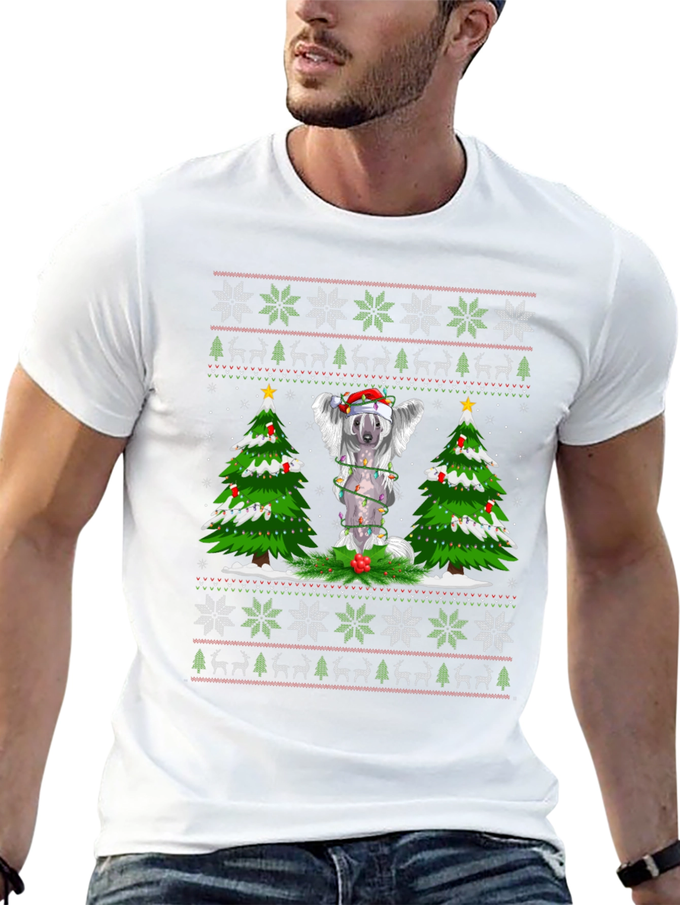 Festive Dog Christmas Tree Ugly Sweater T-Shirt