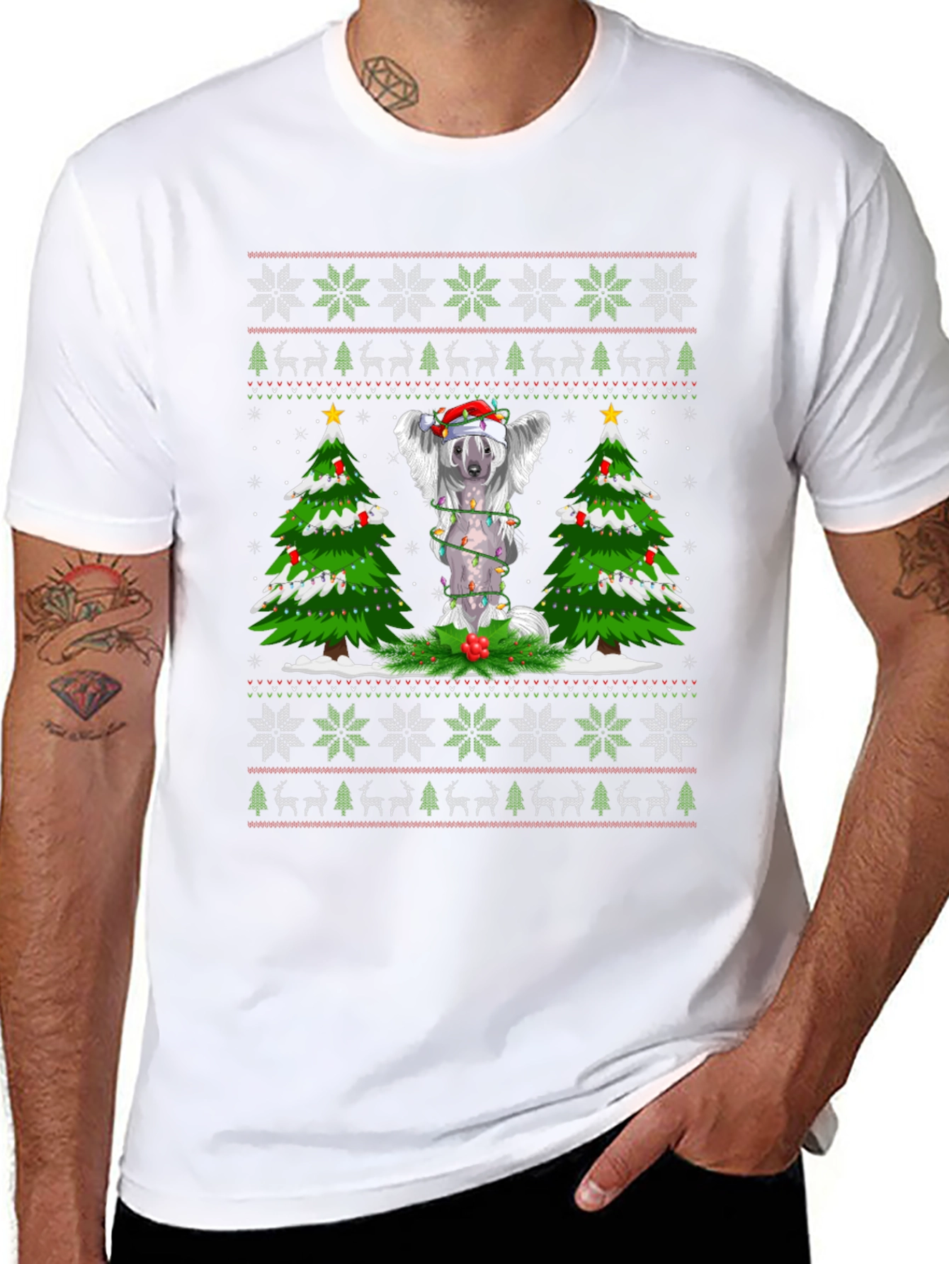 Festive Dog Christmas Tree Ugly Sweater T-Shirt