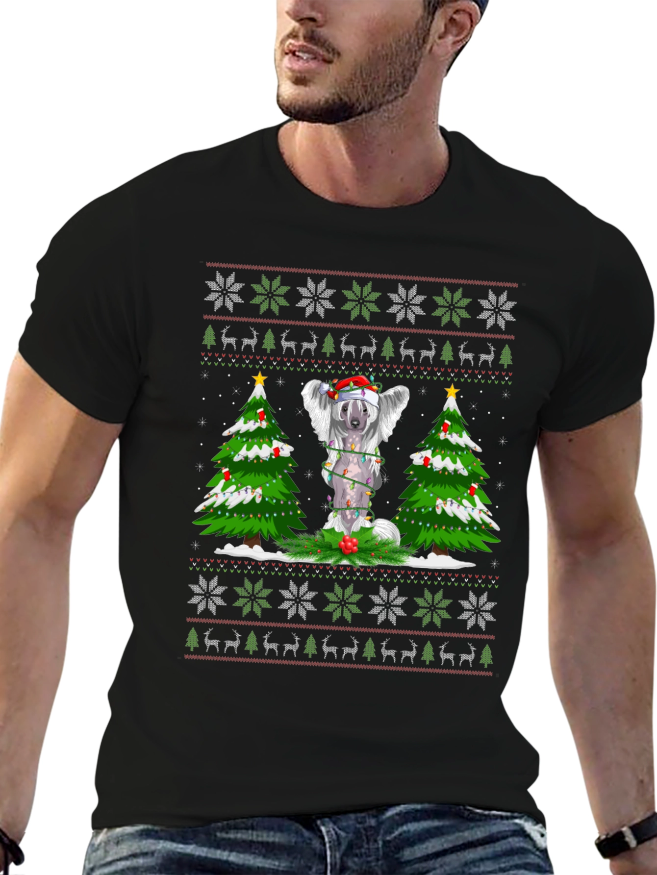 Festive Dog Christmas Tree Ugly Sweater T-Shirt