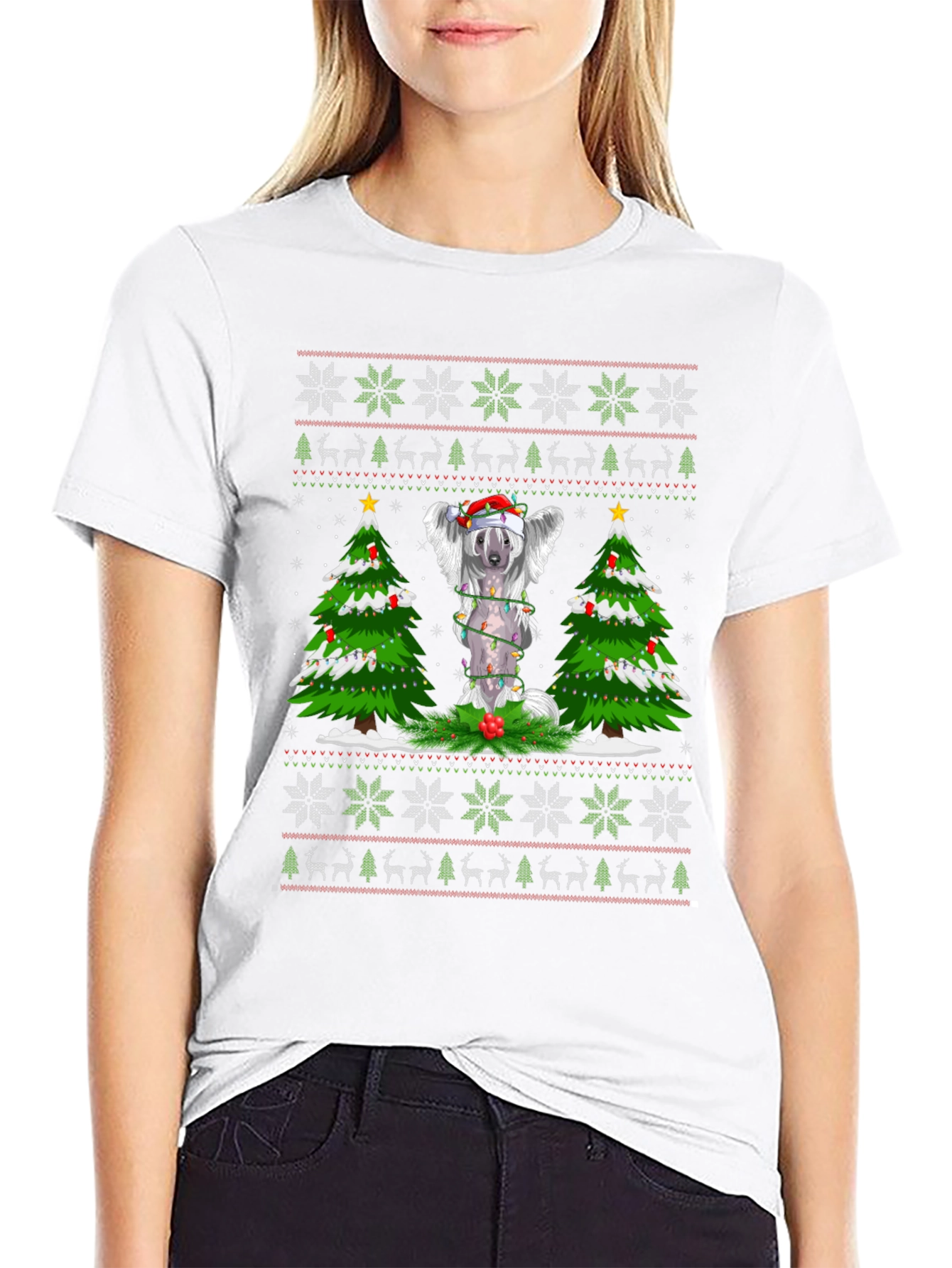 Festive Dog Christmas Tree Ugly Sweater T-Shirt